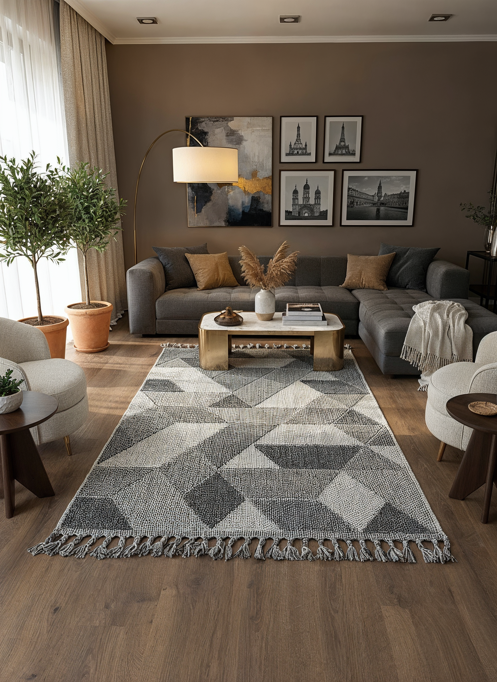 OSLO 5007-T GRİ/PUSLU MAVİ Yumuşak Bukle (Loop) Dokuma Geometrik Desenli Salon Mutfak Koridor Halısı