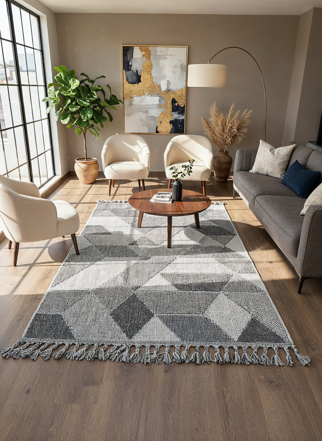 OSLO 5007-T GRİ/PUSLU MAVİ Yumuşak Bukle (Loop) Dokuma Geometrik Desenli Salon Mutfak Koridor Halısı