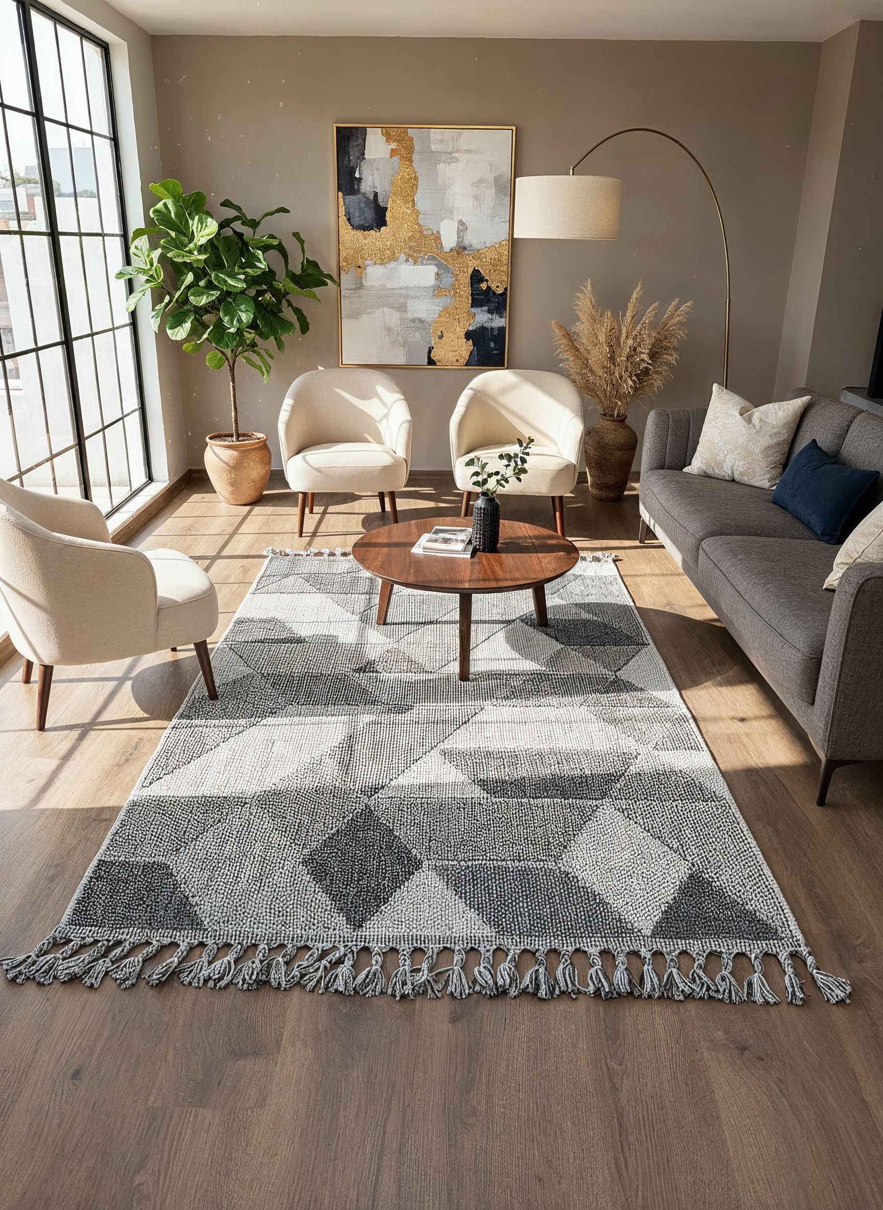 OSLO 5007-T GRİ/PUSLU MAVİ Yumuşak Bukle (Loop) Dokuma Geometrik Desenli Salon Mutfak Koridor Halısı