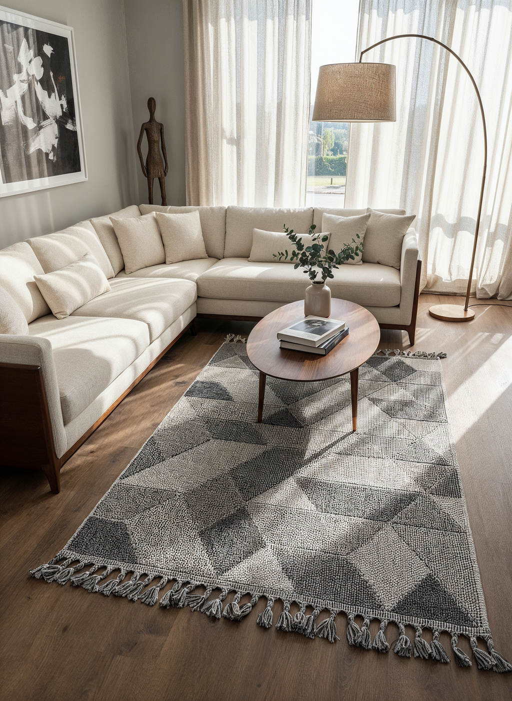 OSLO 5007-T GRİ/PUSLU MAVİ Yumuşak Bukle (Loop) Dokuma Geometrik Desenli Salon Mutfak Koridor Halısı