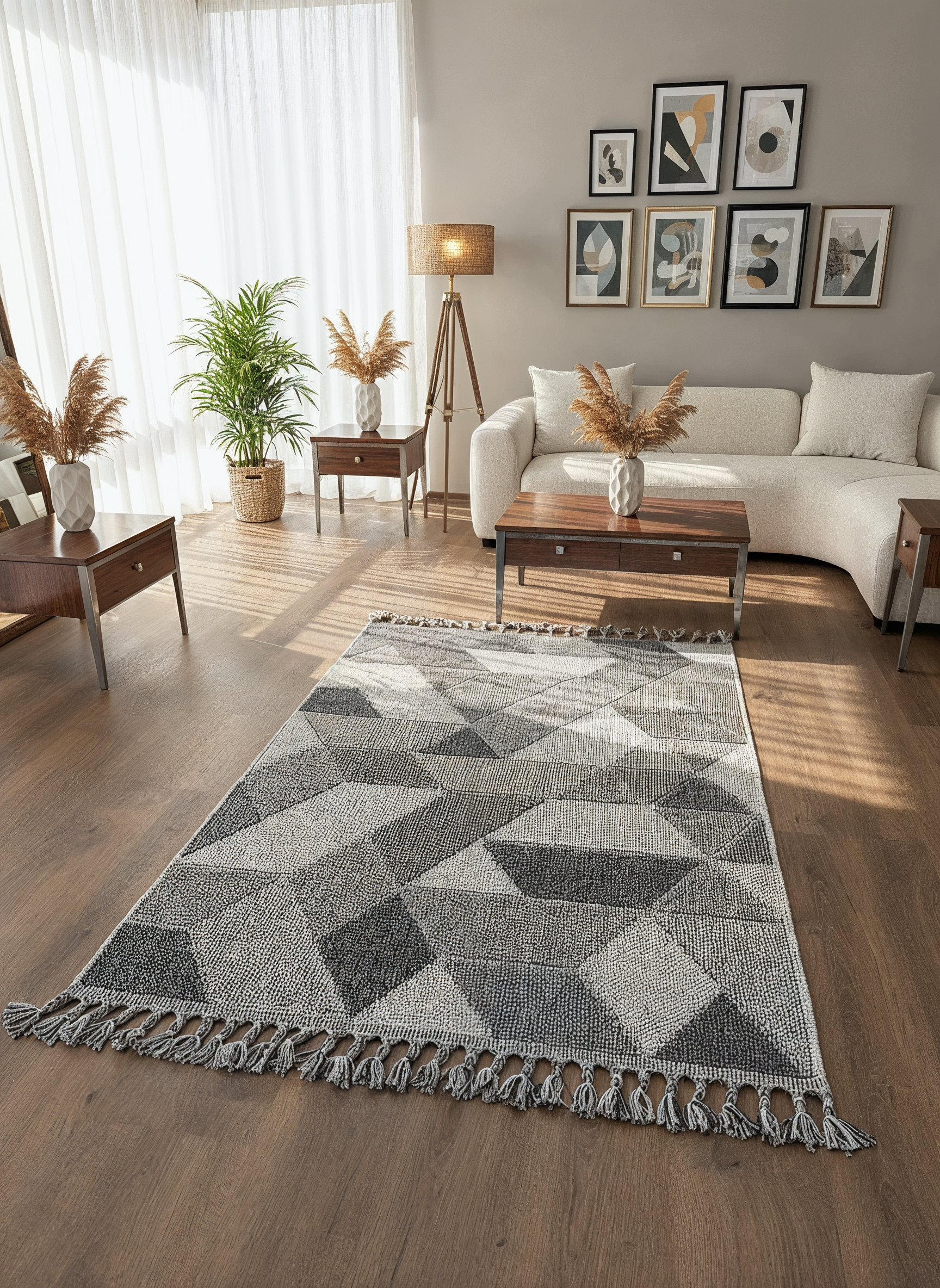 OSLO 5007-T GRİ/PUSLU MAVİ Yumuşak Bukle (Loop) Dokuma Geometrik Desenli Salon Mutfak Koridor Halısı