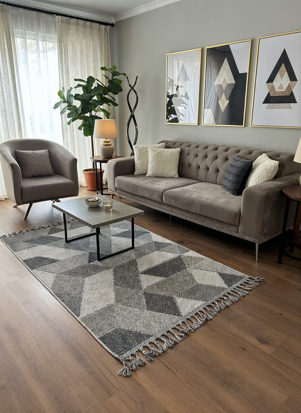 OSLO 5007-T GRİ/PUSLU MAVİ Yumuşak Bukle (Loop) Dokuma Geometrik Desenli Salon Mutfak Koridor Halısı