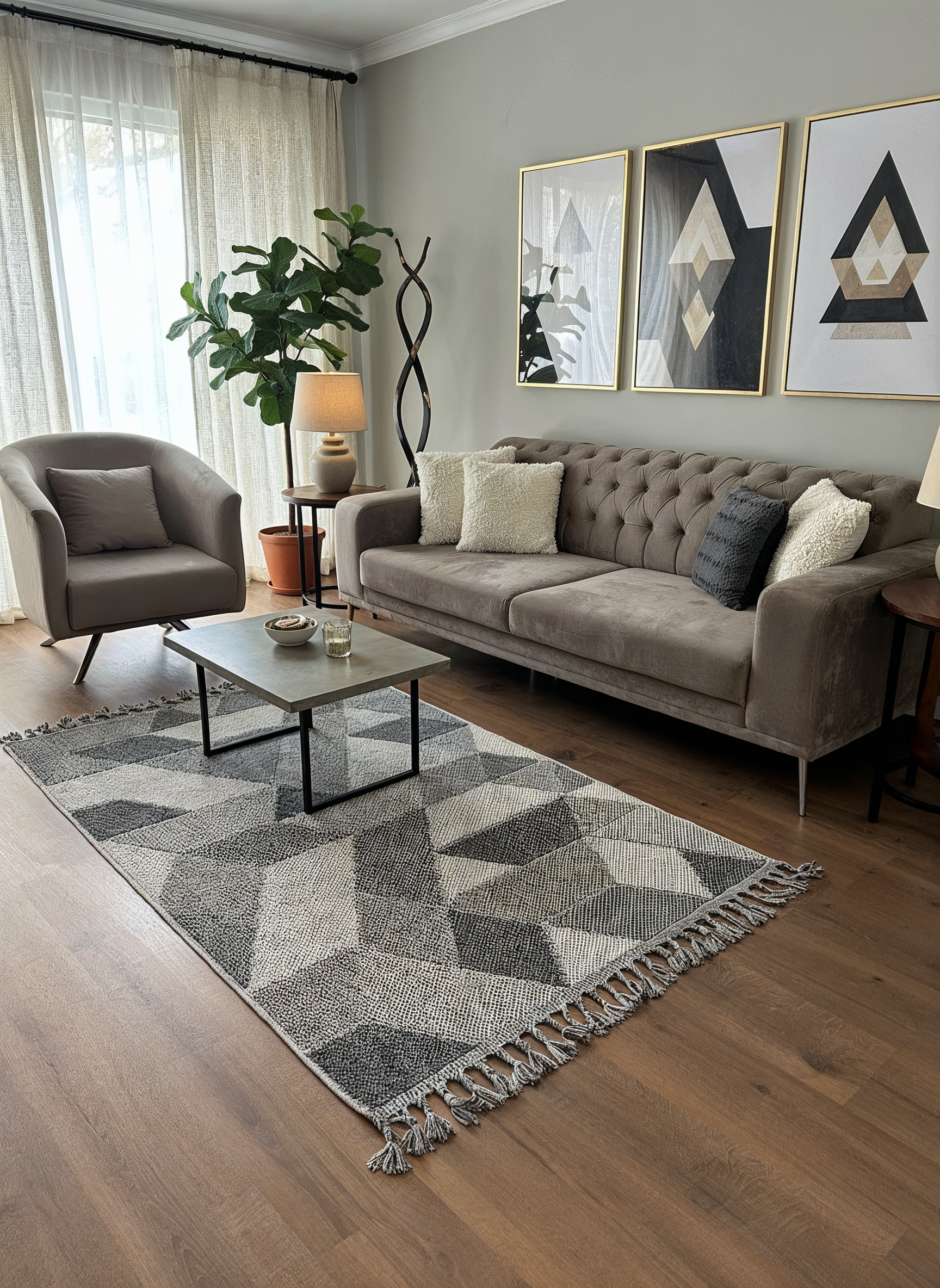 OSLO 5007-T GRİ/PUSLU MAVİ Yumuşak Bukle (Loop) Dokuma Geometrik Desenli Salon Mutfak Koridor Halısı