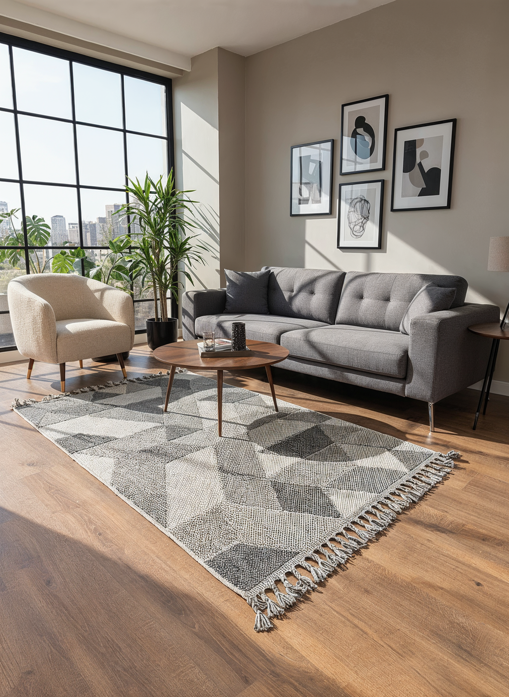 OSLO 5007-T GRİ/PUSLU MAVİ Yumuşak Bukle (Loop) Dokuma Geometrik Desenli Salon Mutfak Koridor Halısı