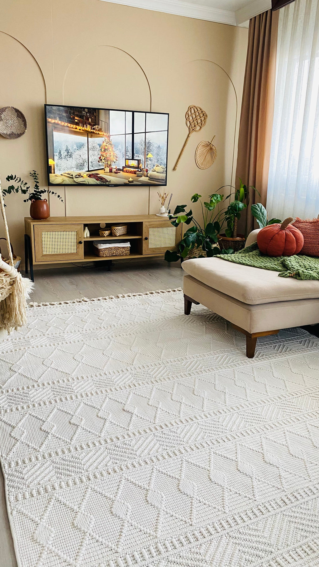 OSLO 5019-T KREM Yumuşak Bukle (Loop) Dokuma Geometrik Desenli Salon Mutfak Koridor Halısı