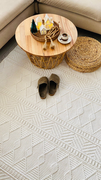 OSLO 5019-T KREM Yumuşak Bukle (Loop)  Geometrik Desenli Salon HalısI