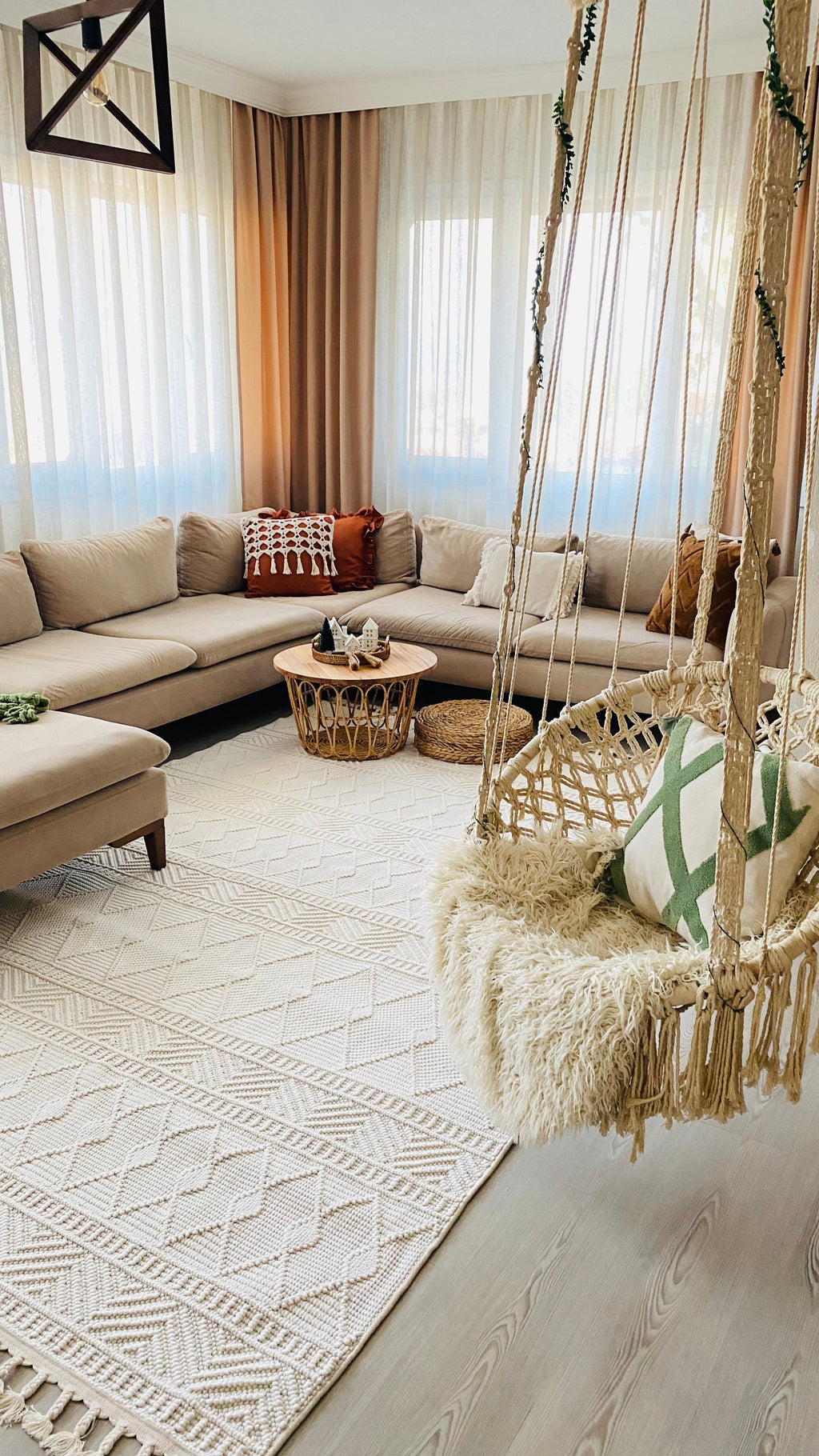 OSLO 5019-T KREM Yumuşak Bukle (Loop) Dokuma Geometrik Desenli Salon Mutfak Koridor Halısı