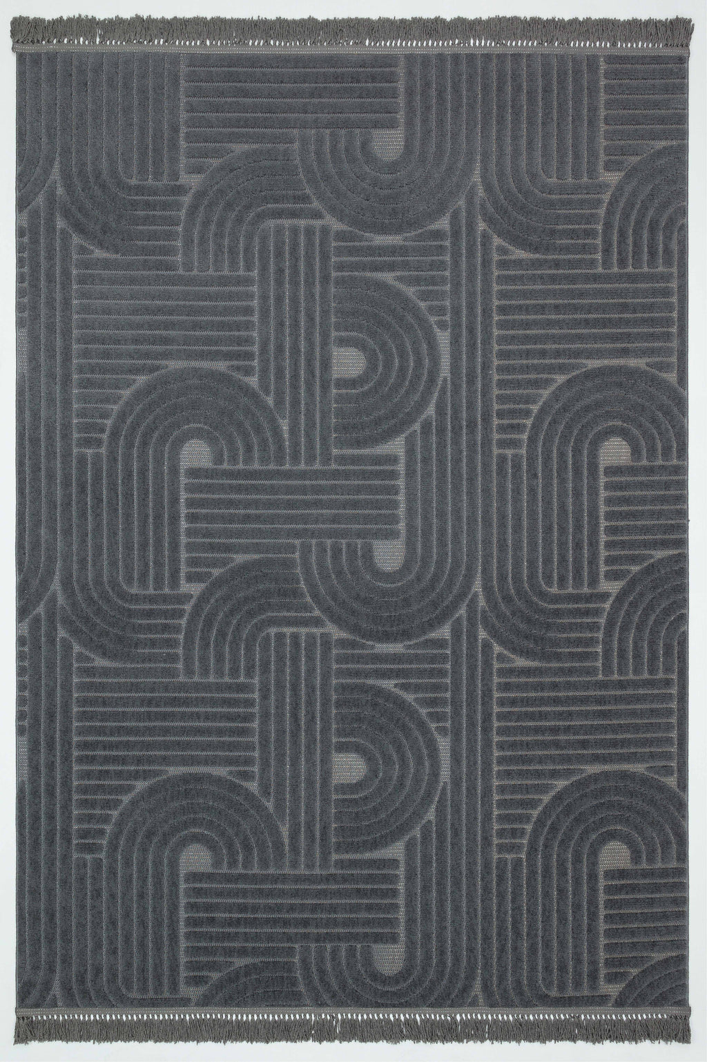MİLAS C16 ANTRASİT Kabartmalı Modern Geometrik Desenli Salon Koridor Mutfak Halısı-KP