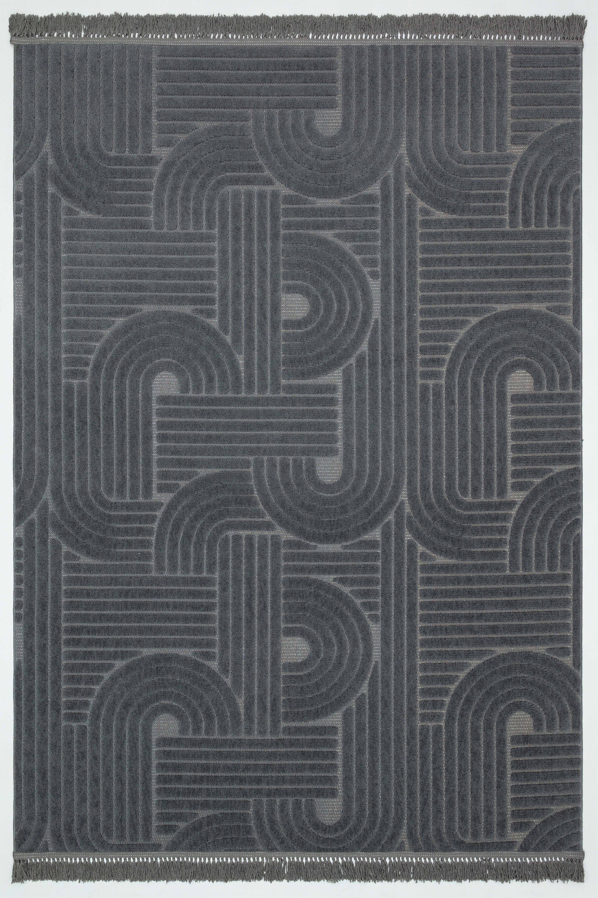 MİLAS C16 ANTRASİT Kabartmalı Modern Geometrik Desenli Salon Koridor Mutfak Halısı-KP