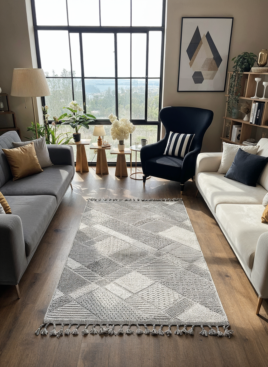 OSLO T-01 GRİ Yumuşak Bukle (Loop) Dokuma Geometrik Desenli Salon Mutfak Koridor Halısı