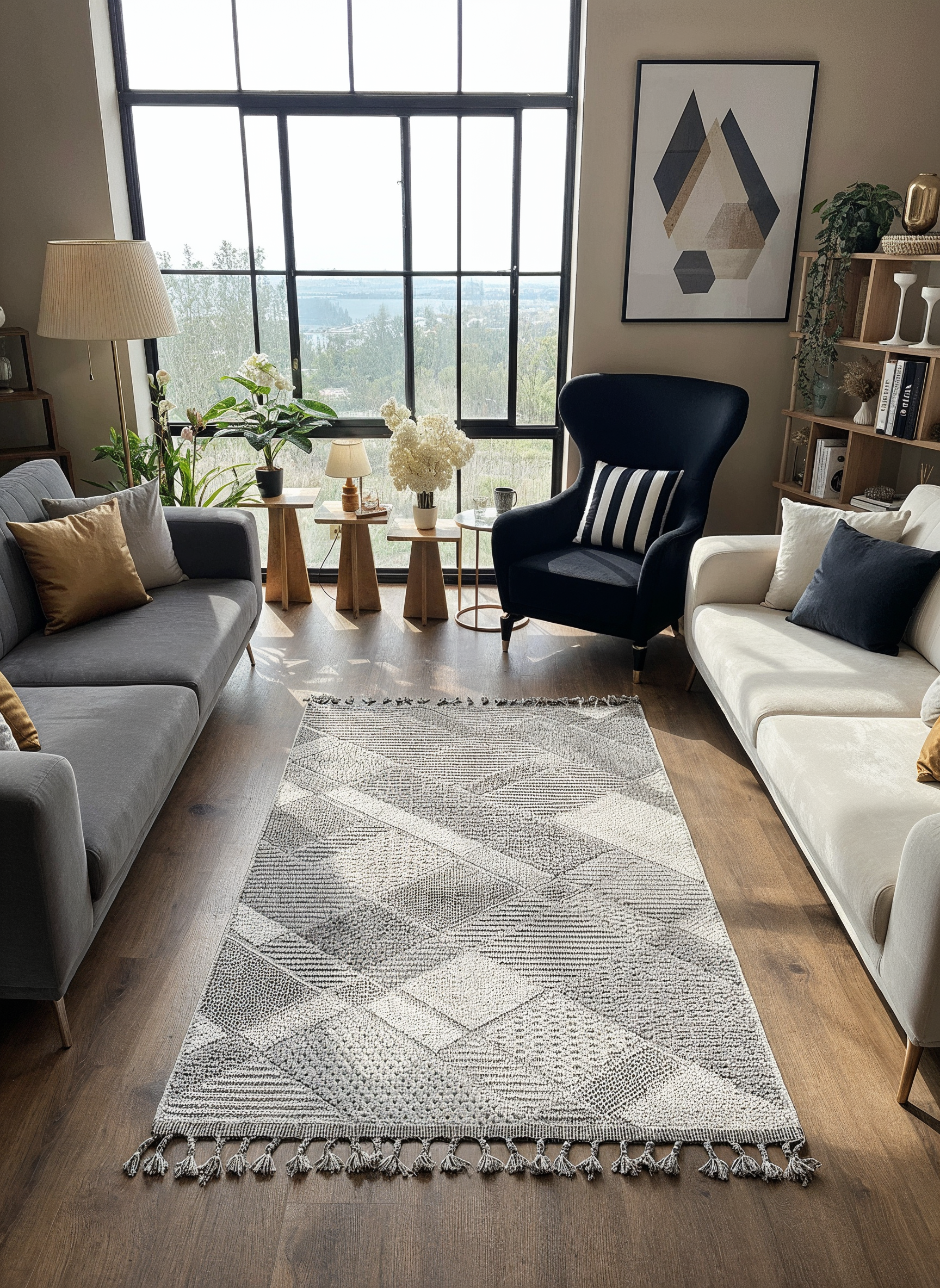 OSLO T-01 GRİ Yumuşak Bukle (Loop) Dokuma Geometrik Desenli Salon Mutfak Koridor Halısı