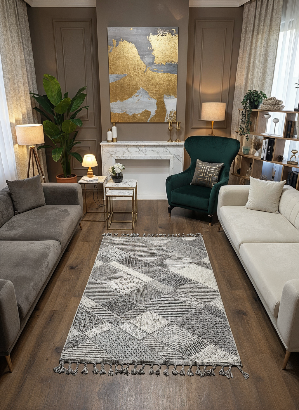 OSLO T-01 GRİ Yumuşak Bukle (Loop) Dokuma Geometrik Desenli Salon Mutfak Koridor Halısı