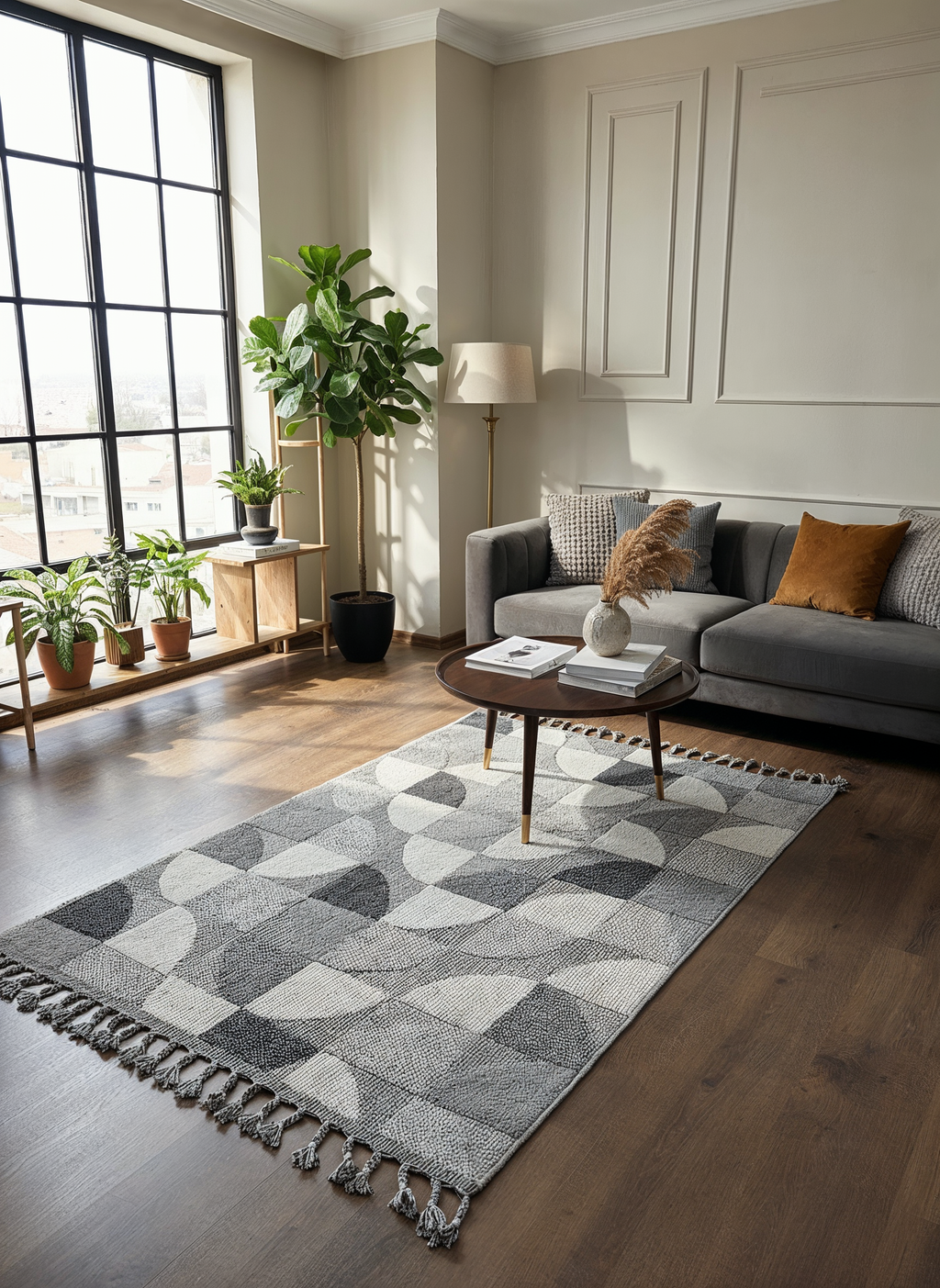 OSLO T-02 GRİ/BEYAZ Yumuşak Bukle (Loop) Dokuma Geometrik Desenli Salon Mutfak Koridor Halısı