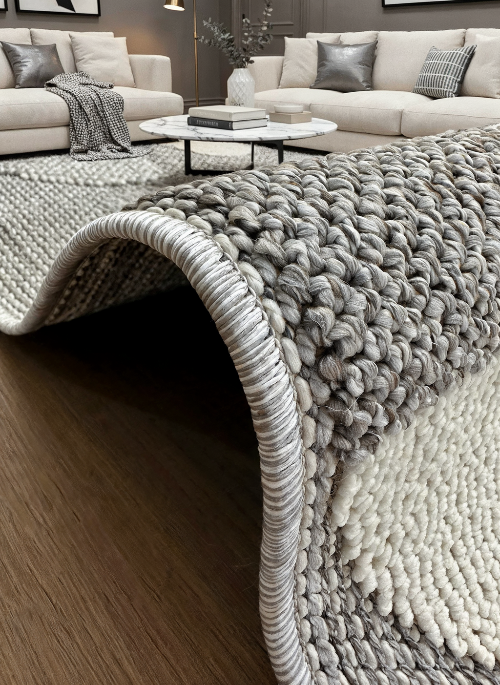 OSLO T-02 GRİ/BEYAZ Yumuşak Bukle (Loop) Dokuma Geometrik Desenli Salon Mutfak Koridor Halısı