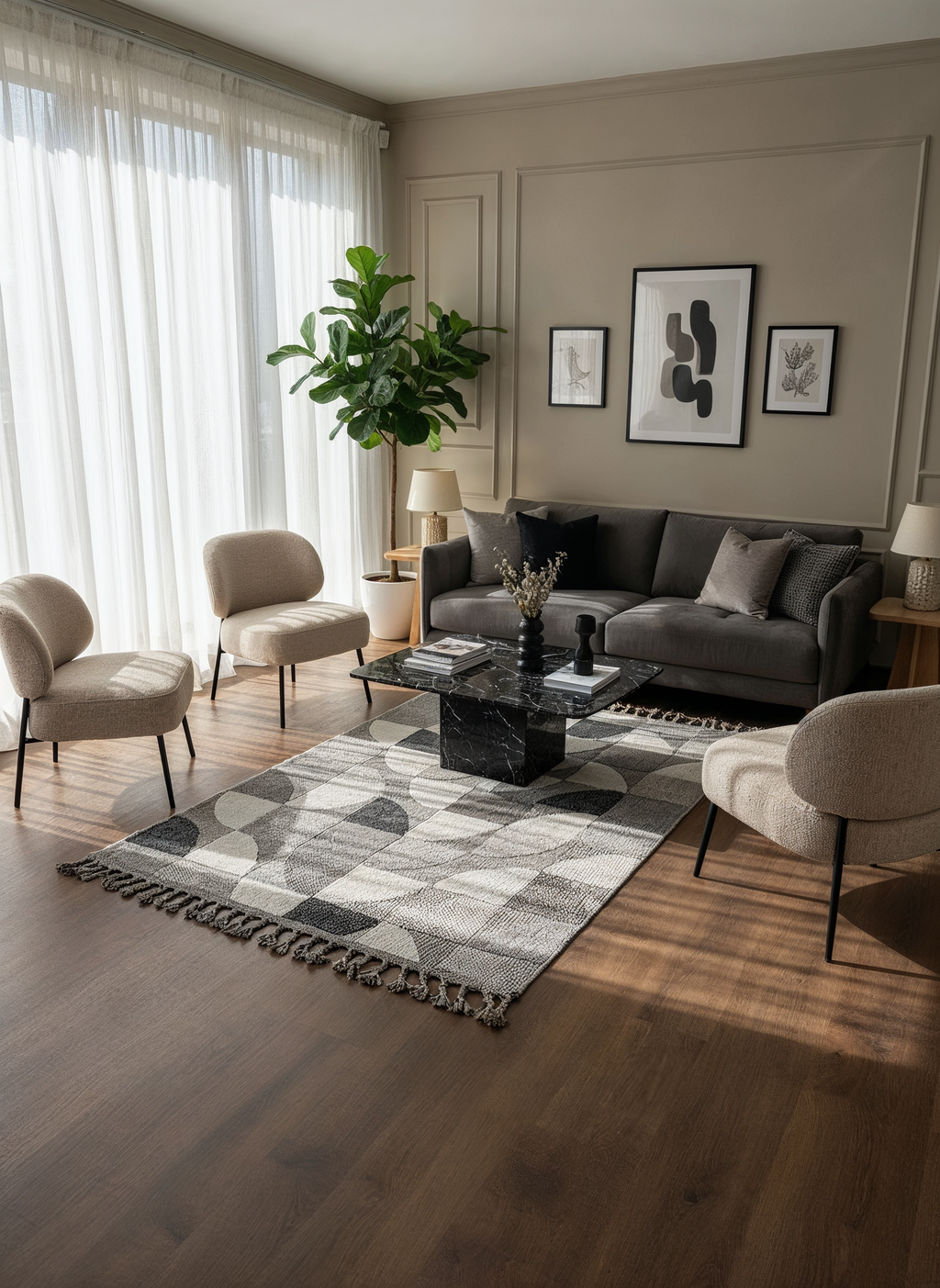 OSLO T-02 GRİ/BEYAZ Yumuşak Bukle (Loop) Dokuma Geometrik Desenli Salon Mutfak Koridor Halısı