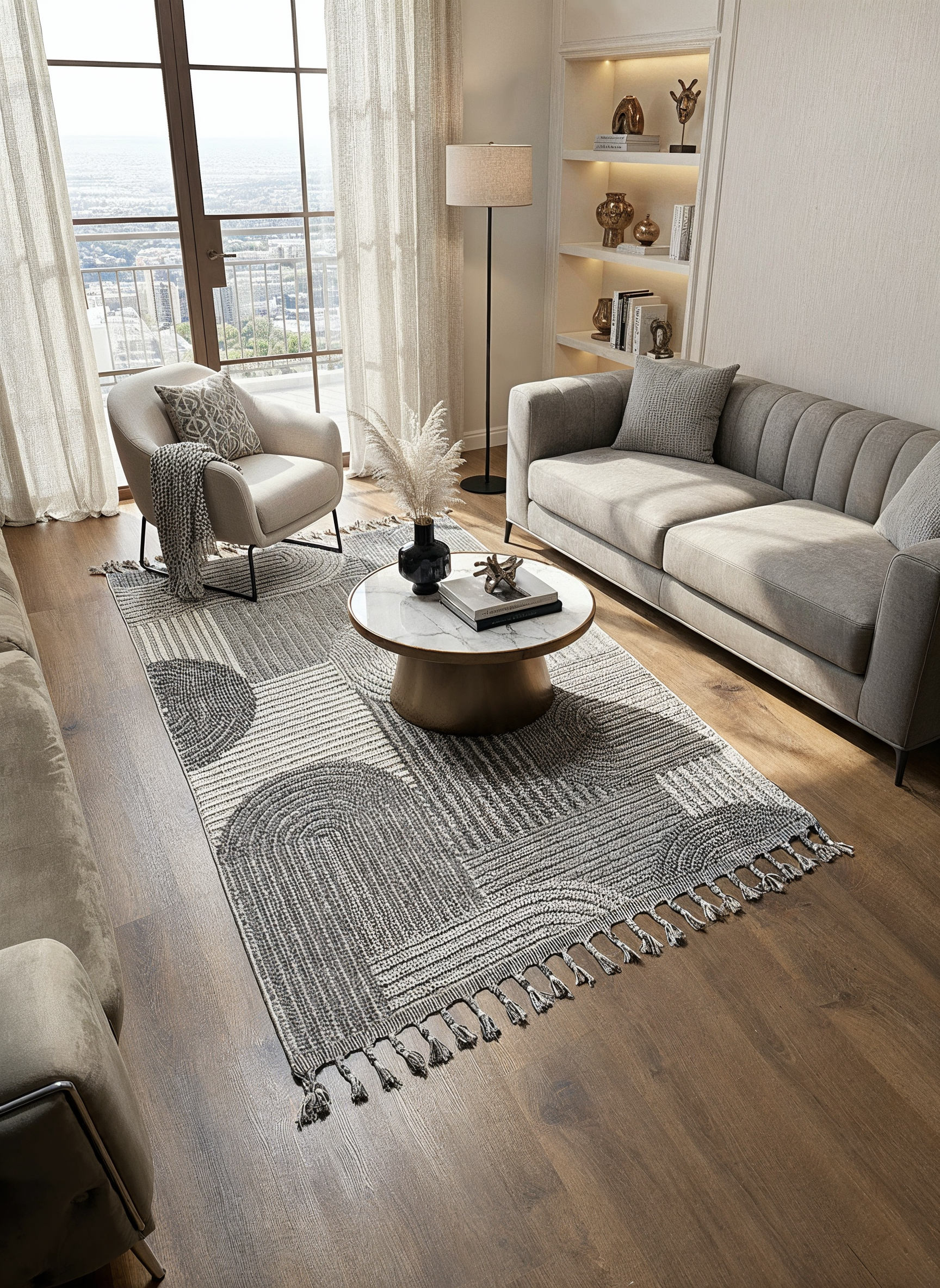 OSLO T-03 GRİ Yumuşak Bukle (Loop) Dokuma Geometrik Desenli Salon Mutfak Koridor Halısı