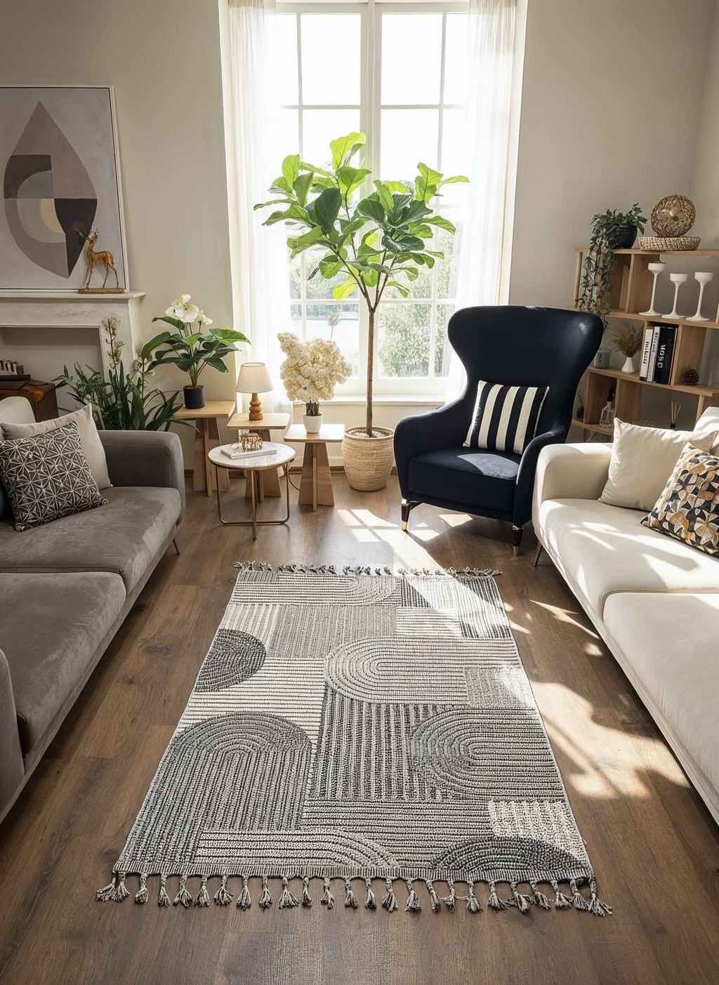 OSLO T-03 GRİ Yumuşak Bukle (Loop) Dokuma Geometrik Desenli Salon Mutfak Koridor Halısı