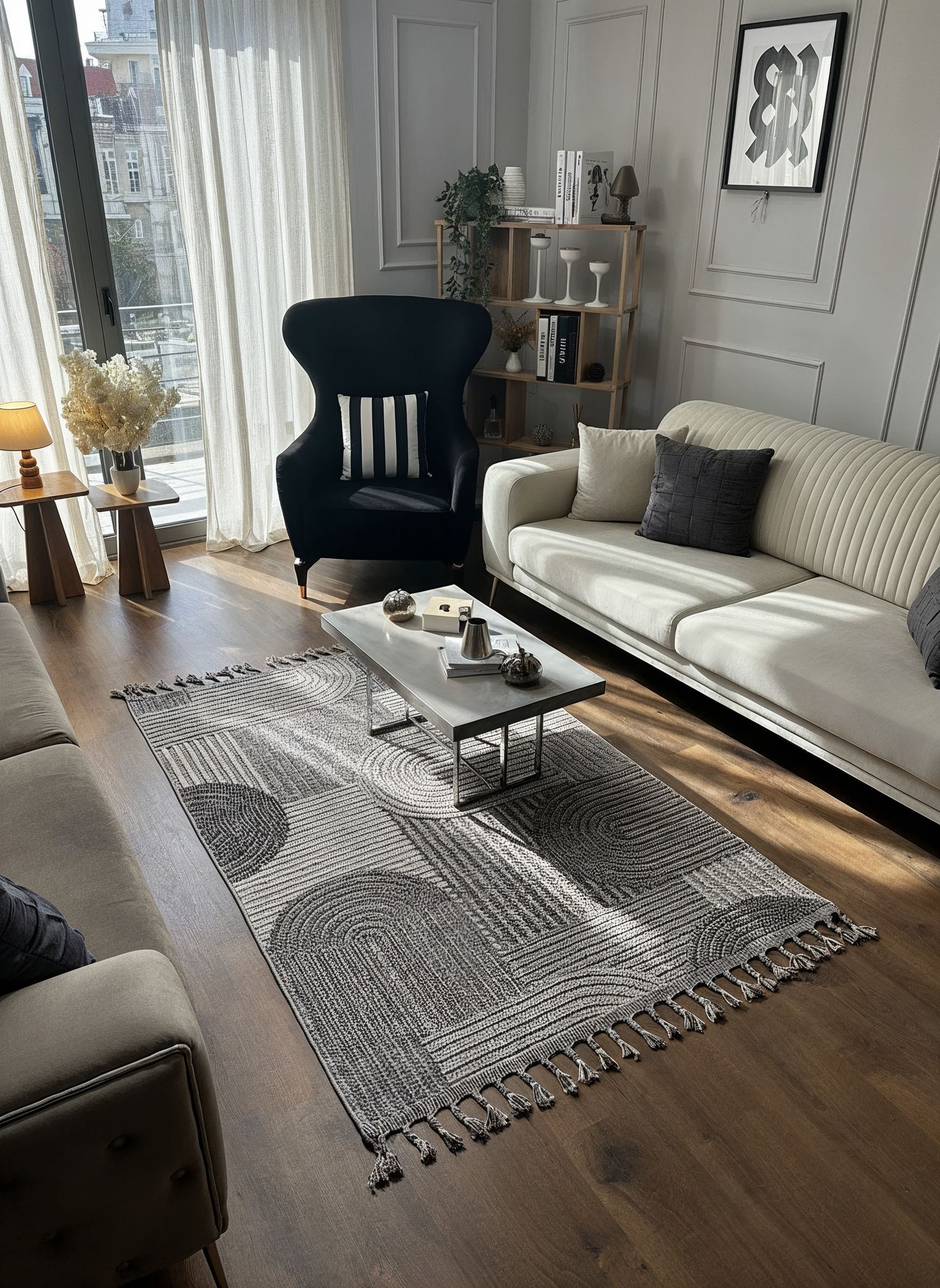 OSLO T-03 GRİ Yumuşak Bukle (Loop) Dokuma Geometrik Desenli Salon Mutfak Koridor Halısı