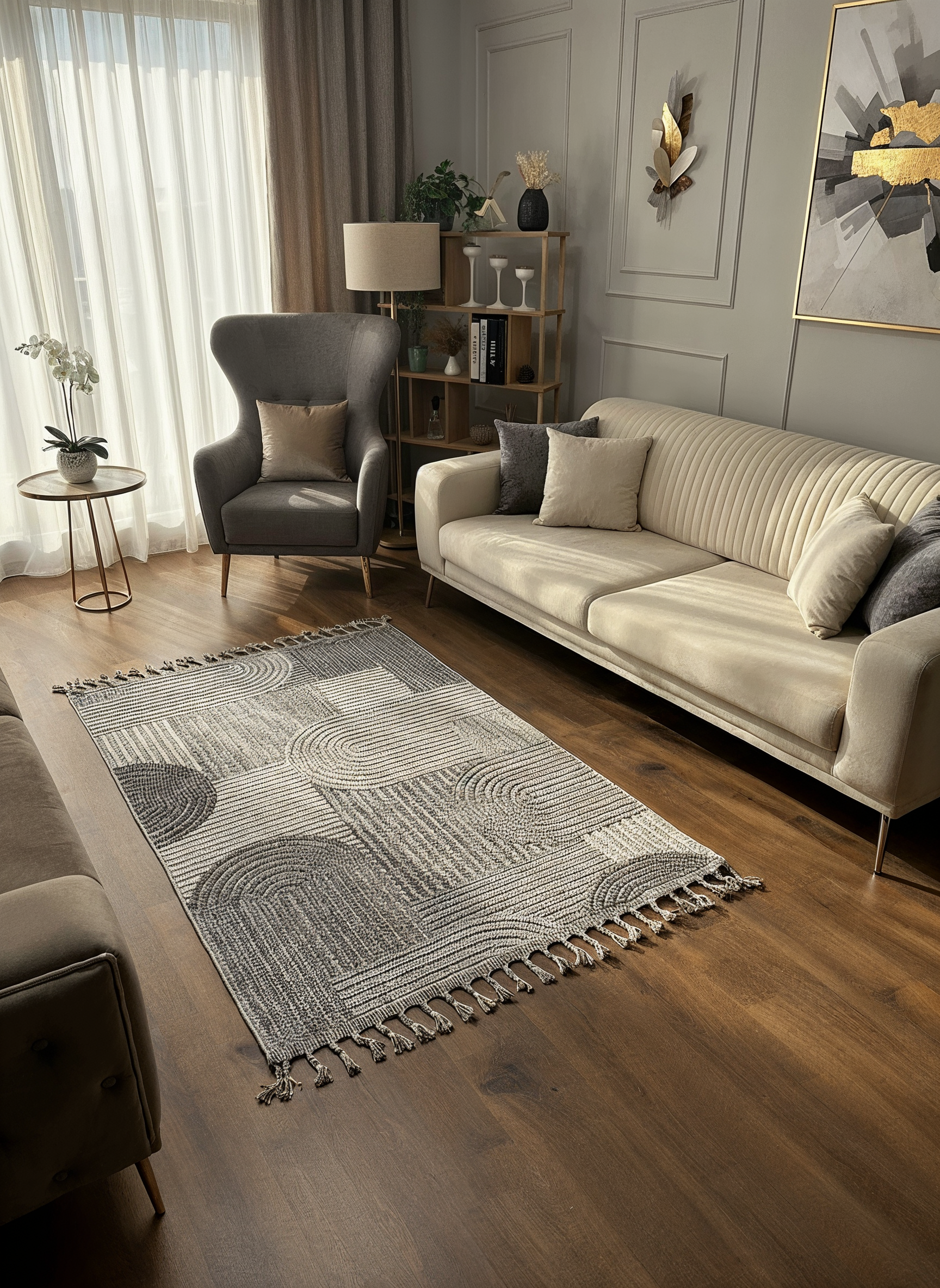 OSLO T-03 GRİ Yumuşak Bukle (Loop) Dokuma Geometrik Desenli Salon Mutfak Koridor Halısı