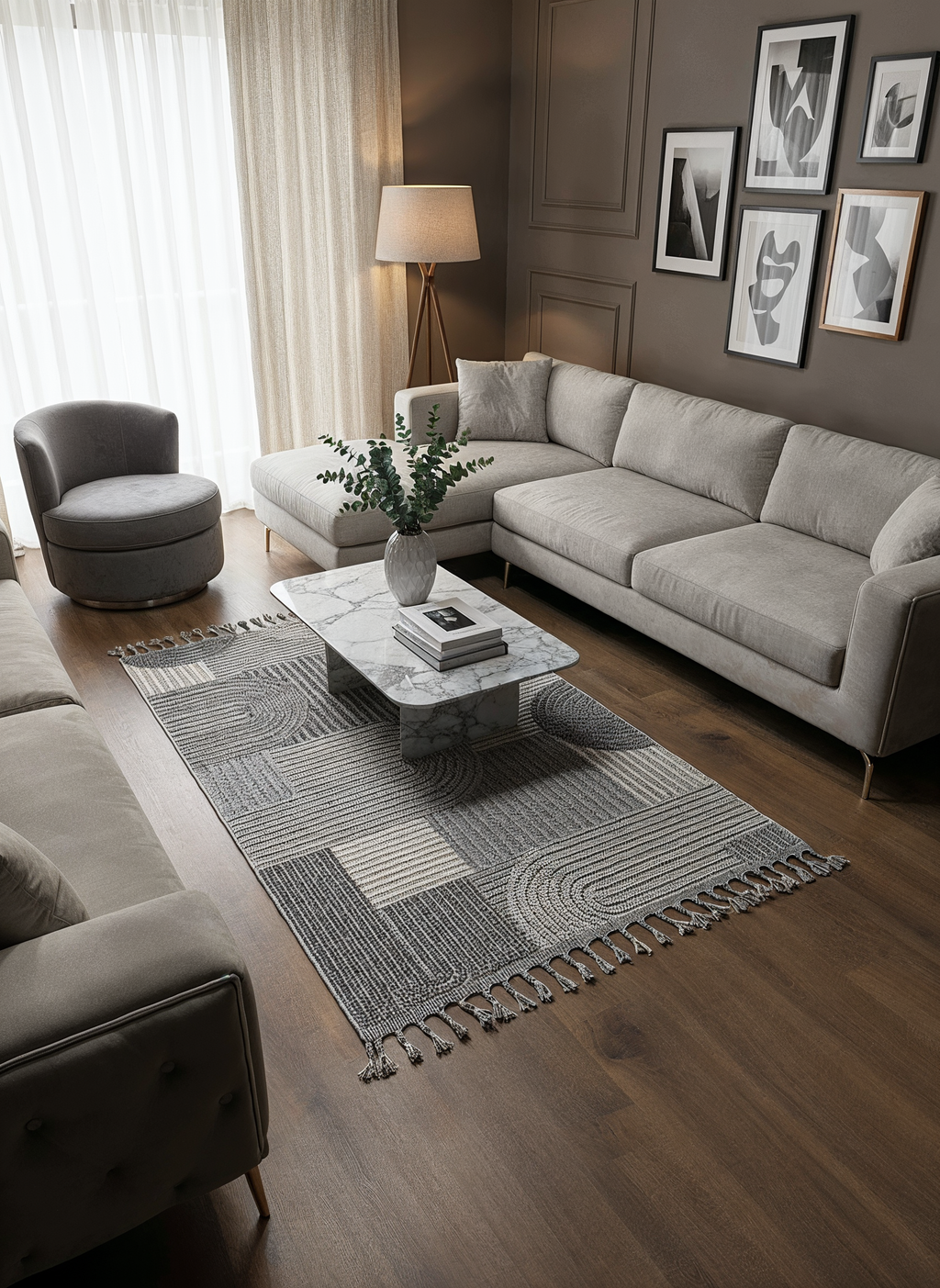 OSLO T-03 GRİ Yumuşak Bukle (Loop) Dokuma Geometrik Desenli Salon Mutfak Koridor Halısı