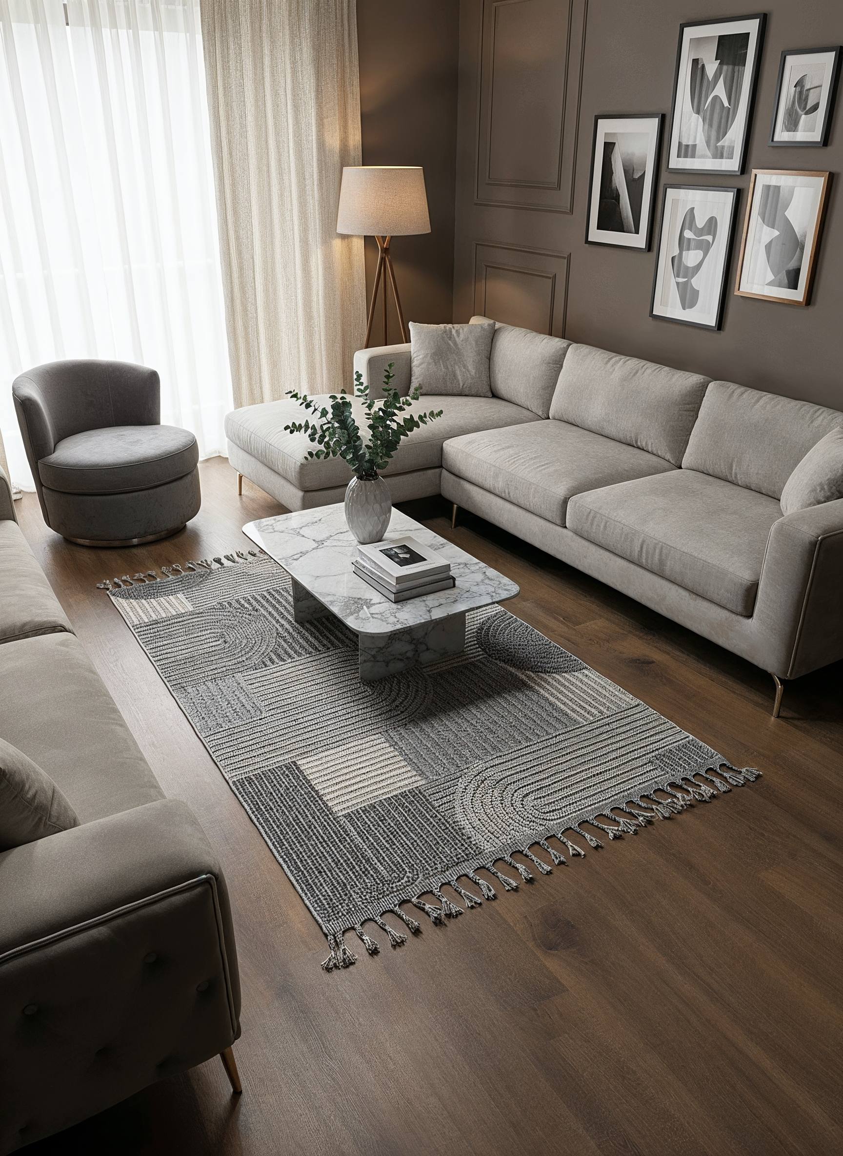 OSLO T-03 GRİ Yumuşak Bukle (Loop) Dokuma Geometrik Desenli Salon Mutfak Koridor Halısı