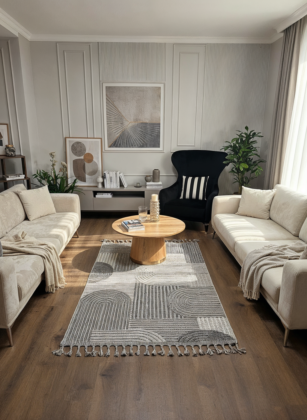 OSLO T-03 GRİ Yumuşak Bukle (Loop) Dokuma Geometrik Desenli Salon Mutfak Koridor Halısı