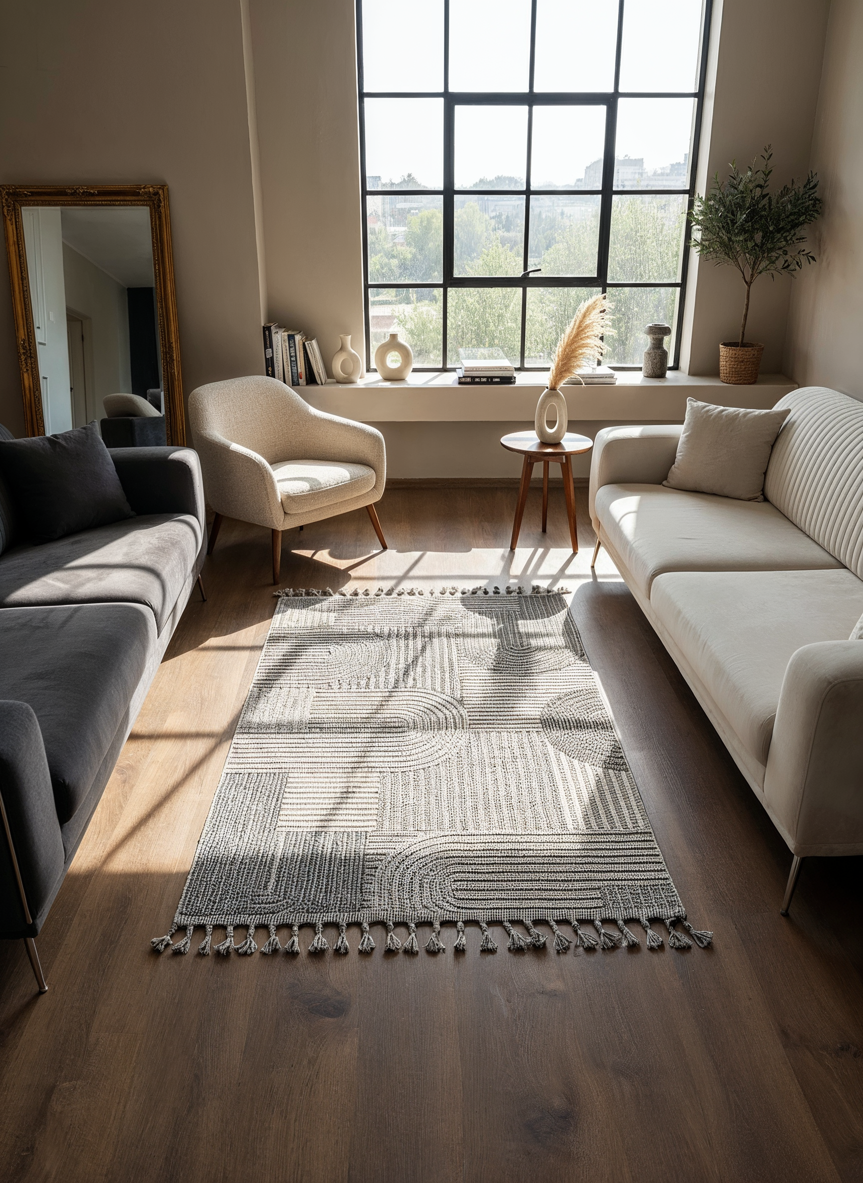 OSLO T-03 GRİ Yumuşak Bukle (Loop) Dokuma Geometrik Desenli Salon Mutfak Koridor Halısı