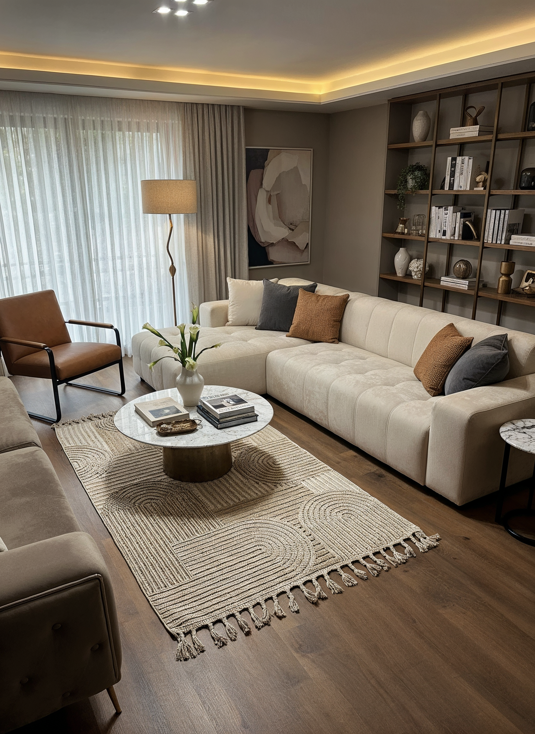 OSLO T-04 KAHVE Yumuşak Bukle (Loop) Dokuma Geometrik Desenli Salon Mutfak Koridor Halısı