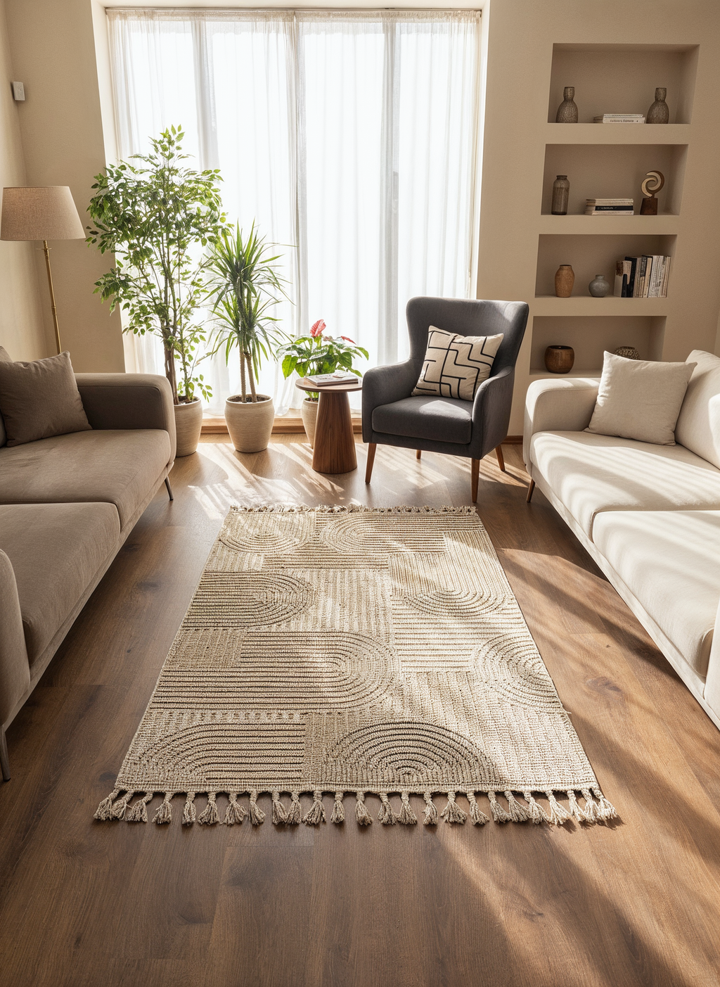 OSLO T-04 KAHVE Yumuşak Bukle (Loop) Dokuma Geometrik Desenli Salon Mutfak Koridor Halısı