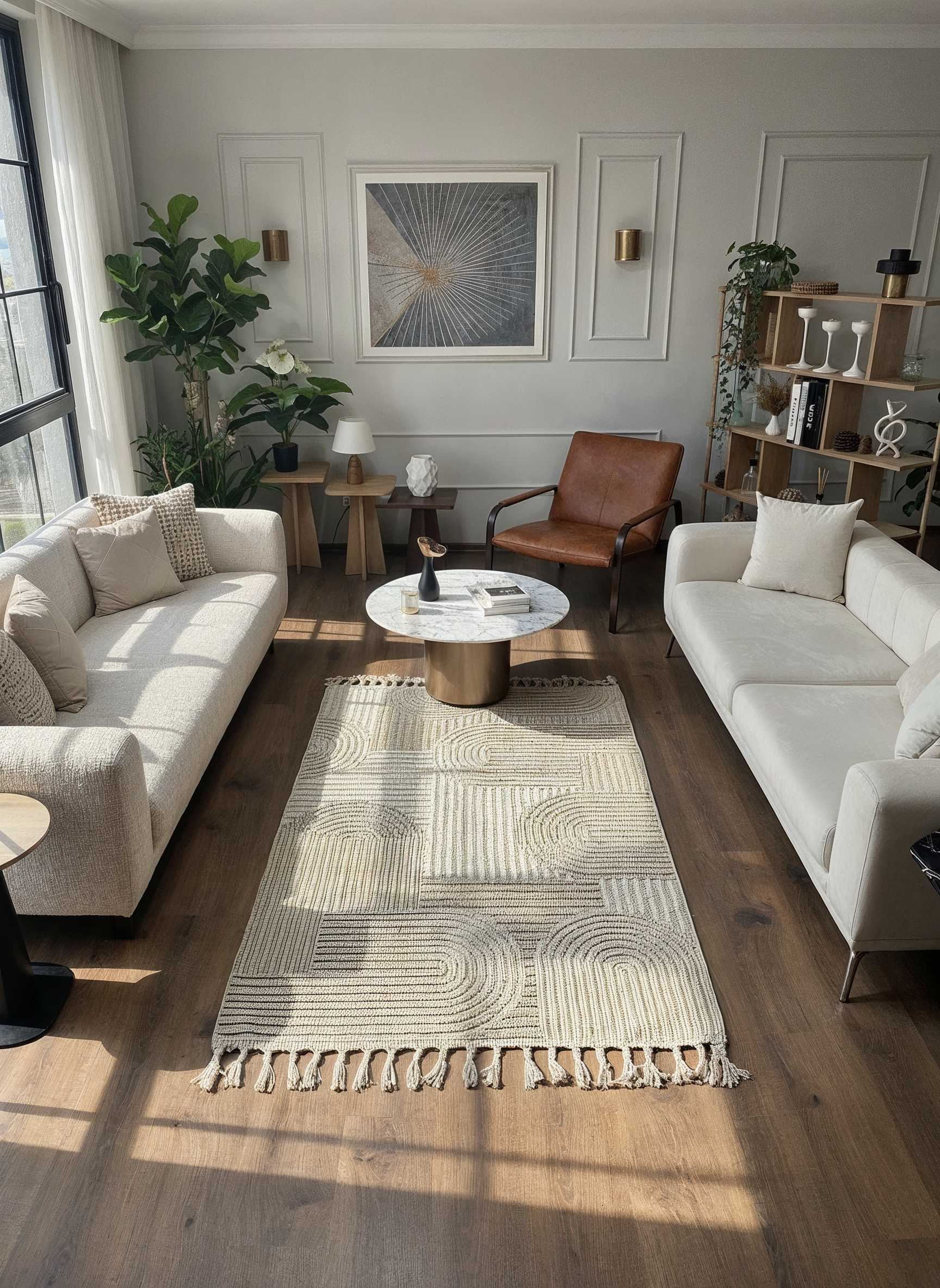 OSLO T-04 KAHVE Yumuşak Bukle (Loop) Dokuma Geometrik Desenli Salon Mutfak Koridor Halısı