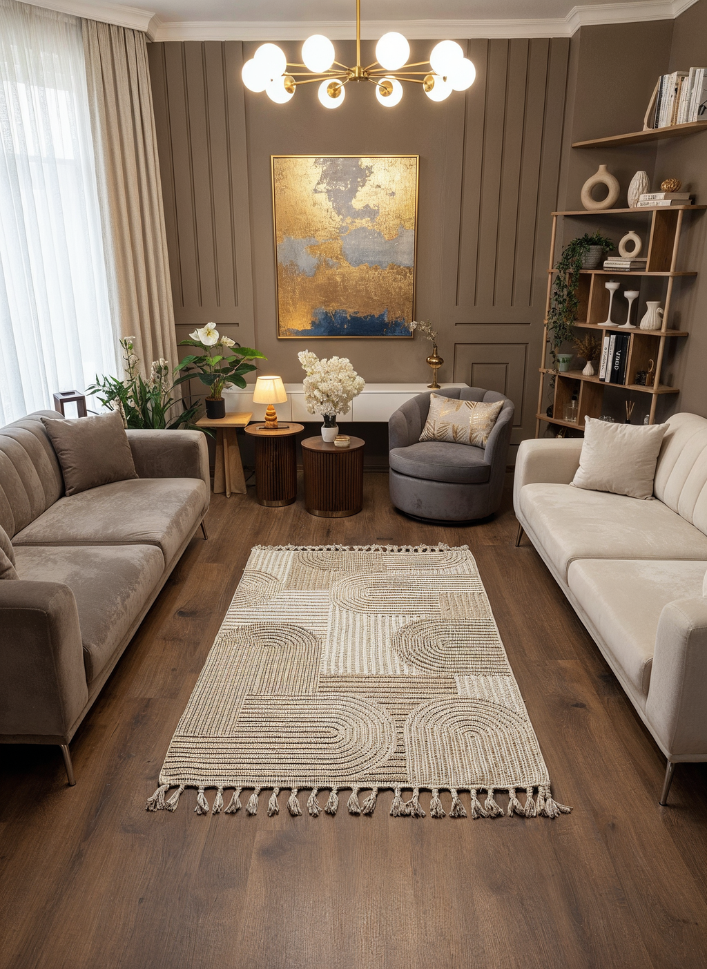 OSLO T-04 KAHVE Yumuşak Bukle (Loop) Dokuma Geometrik Desenli Salon Mutfak Koridor Halısı