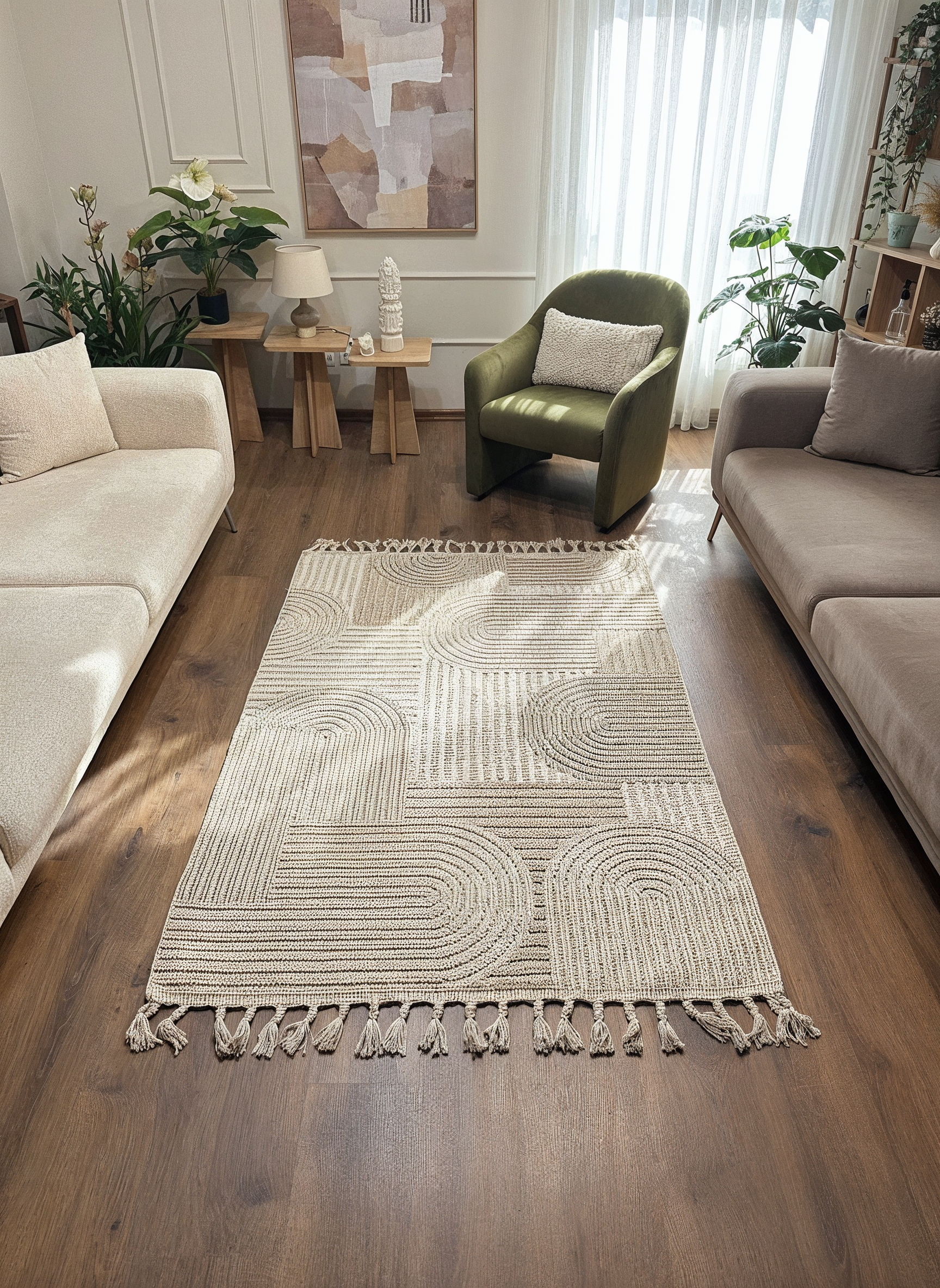 OSLO T-04 KAHVE Yumuşak Bukle (Loop) Dokuma Geometrik Desenli Salon Mutfak Koridor Halısı