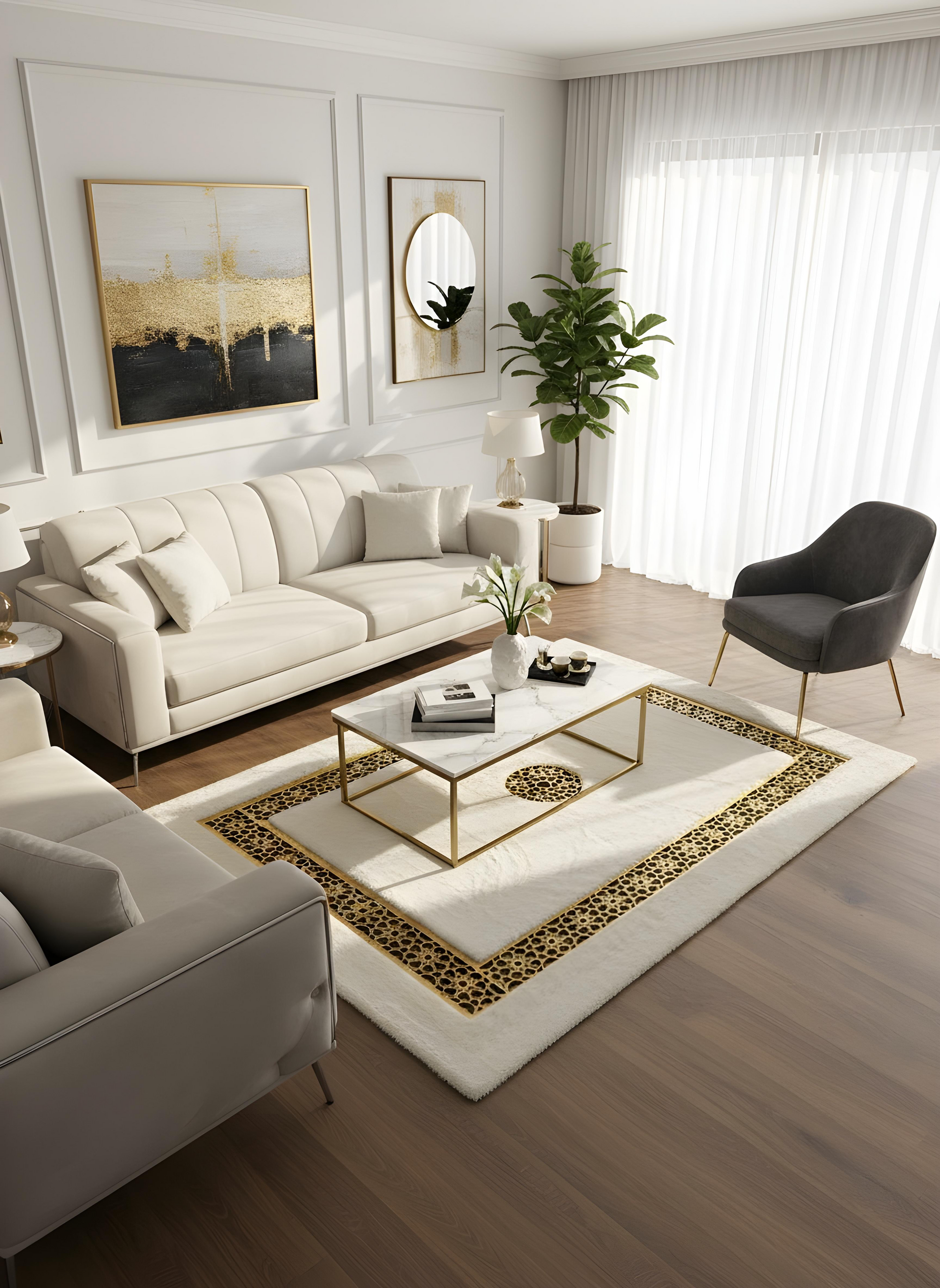 Royal Serisi Pırlanta - El İşçiliği ile Tavşan Post ve Varaklı Deri Dekoratif Halı