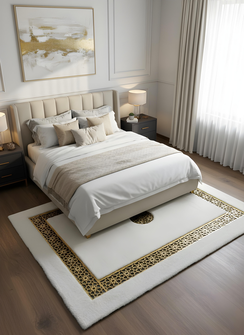 Royal Serisi Pırlanta - El İşçiliği ile Tavşan Post ve Varaklı Deri Dekoratif Halı