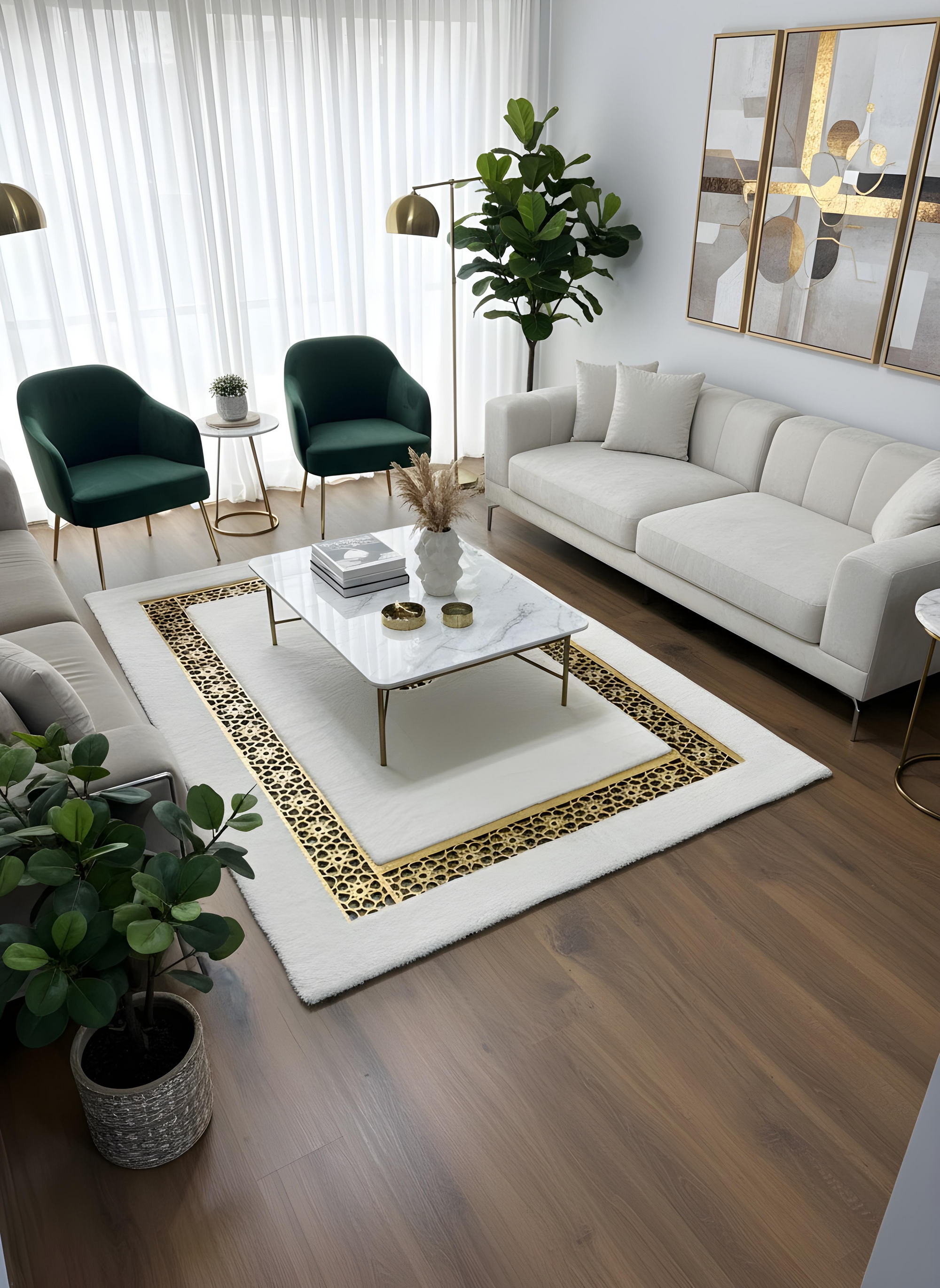 Royal Serisi Pırlanta - El İşçiliği ile Tavşan Post ve Varaklı Deri Dekoratif Halı