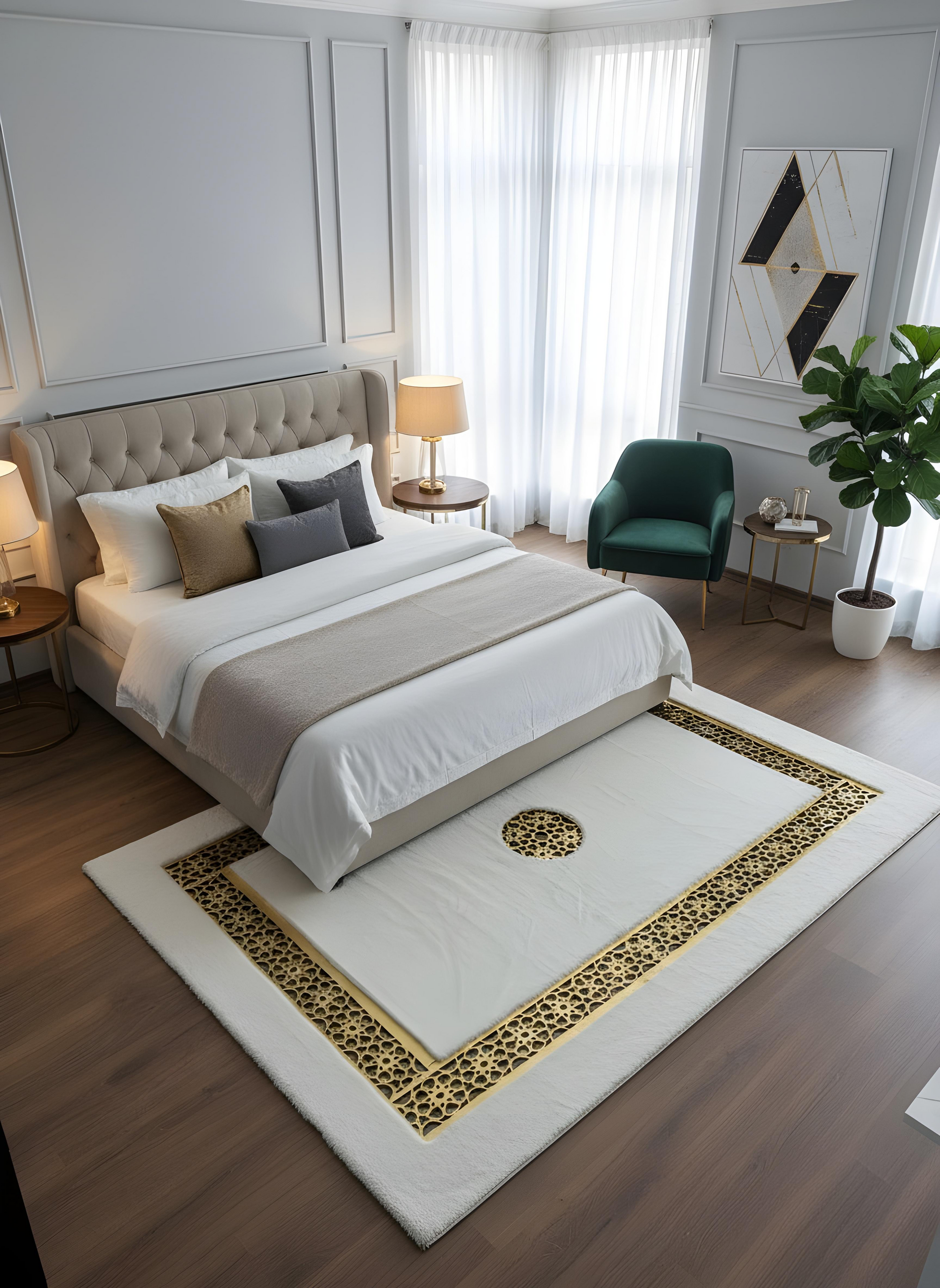 Royal Serisi Pırlanta - El İşçiliği ile Tavşan Post ve Varaklı Deri Dekoratif Halı