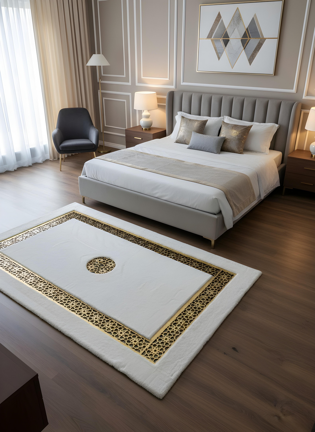 Royal Serisi Pırlanta - El İşçiliği ile Tavşan Post ve Varaklı Deri Dekoratif Halı