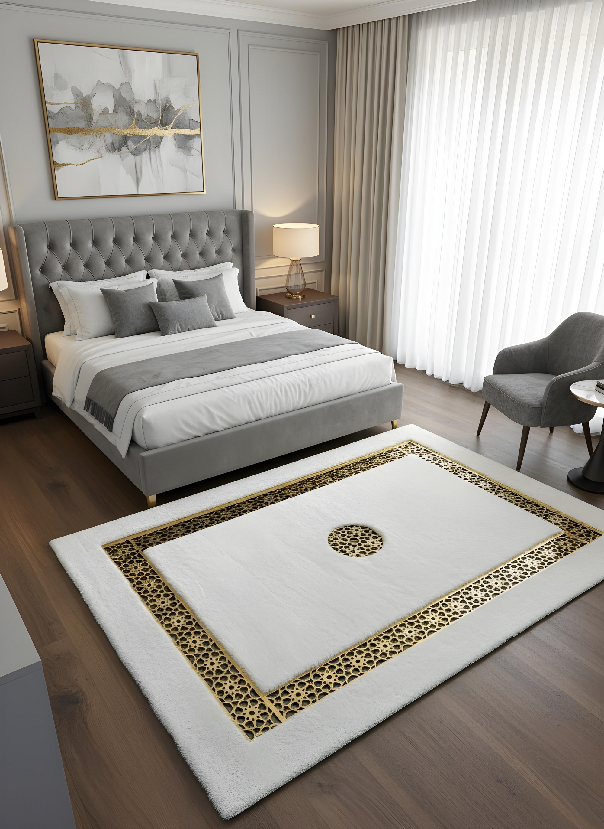 Royal Serisi Pırlanta - El İşçiliği ile Tavşan Post ve Varaklı Deri Dekoratif Halı