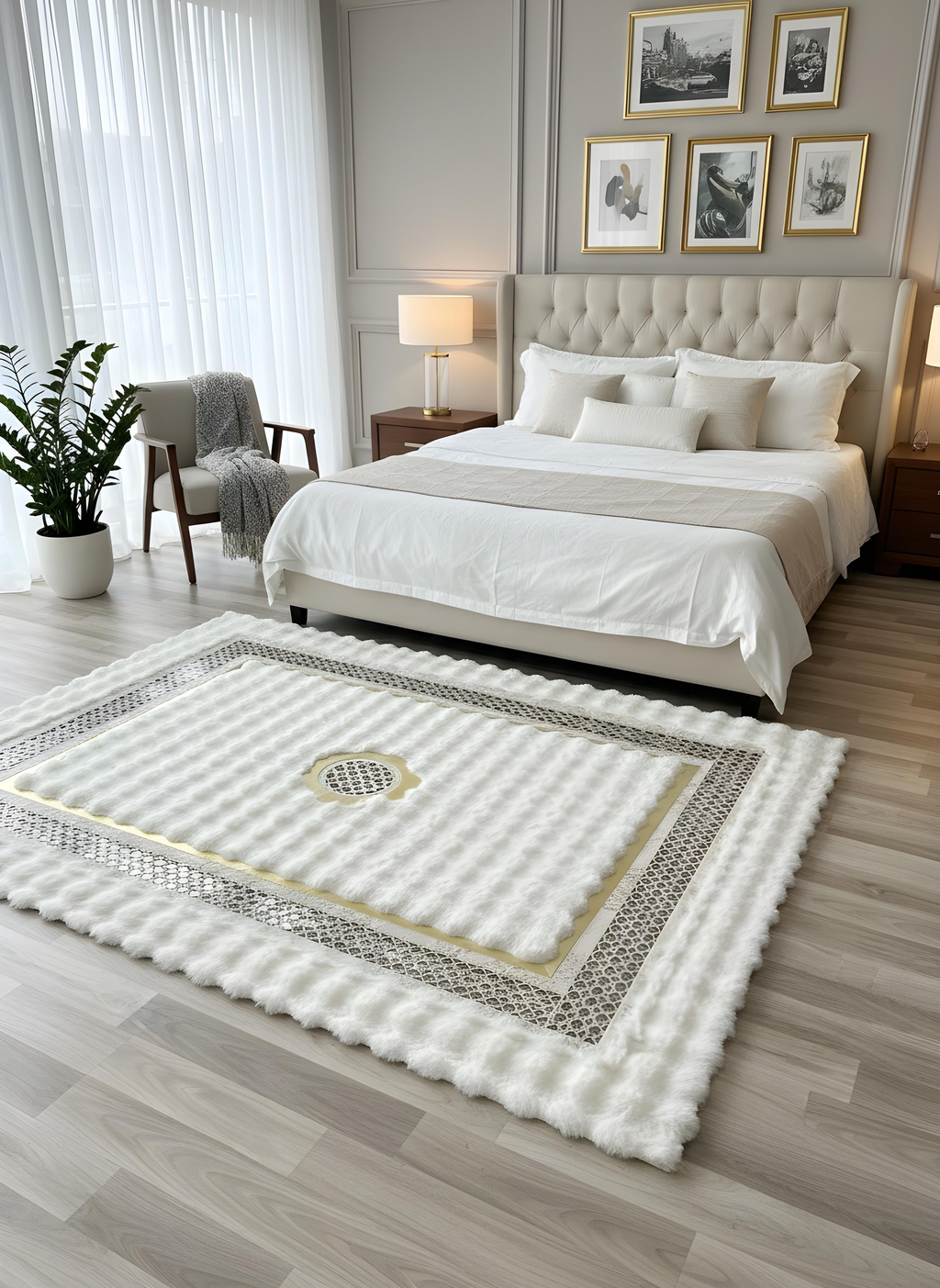 Royal Serisi Rüya - El İşçiliği ile Tavşan Post ve Varaklı Deri Dekoratif Halı