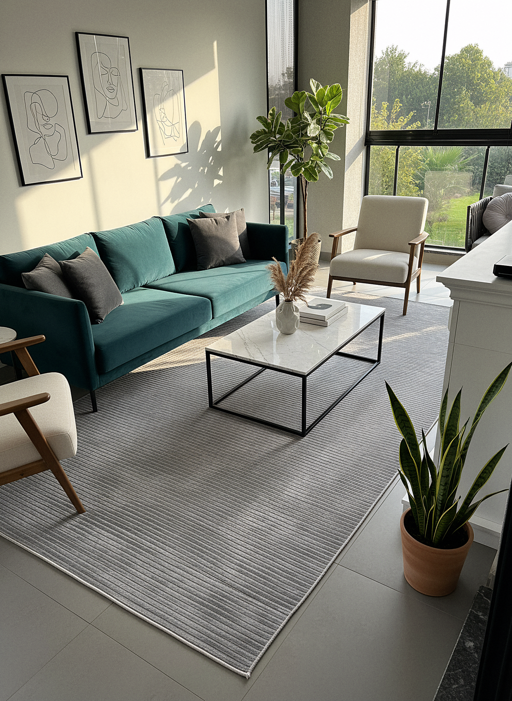 ŞÖNİL LİDYA - GRİ Makinede Yıkanabilir İskandinav Desenli Salon Koridor Mutfak Şönil Dokuma Halı