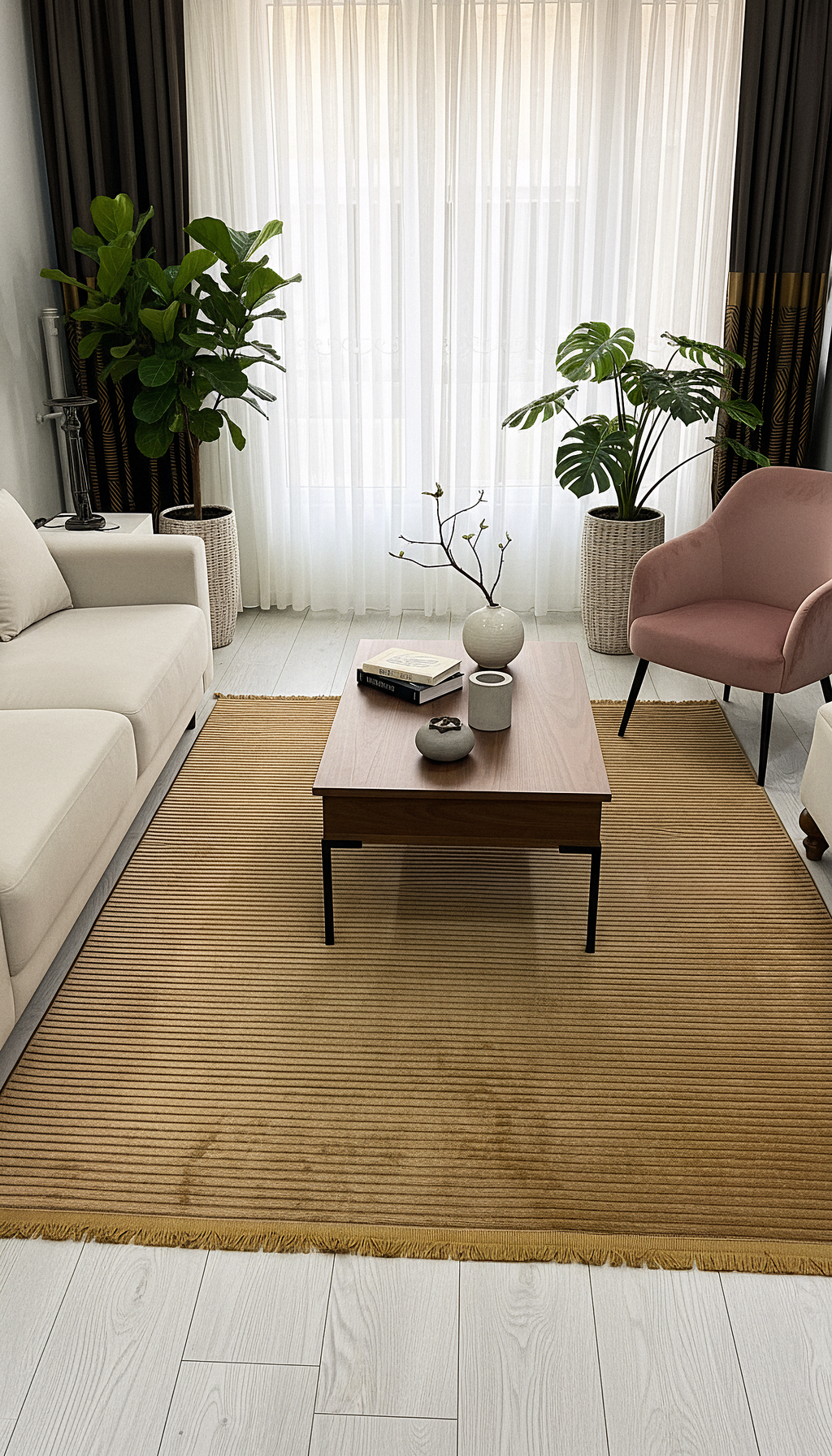 ŞÖNİL LİDYA - KAHVE Makinede Yıkanabilir İskandinav Desenli Salon Koridor Mutfak Şönil Dokuma Halı