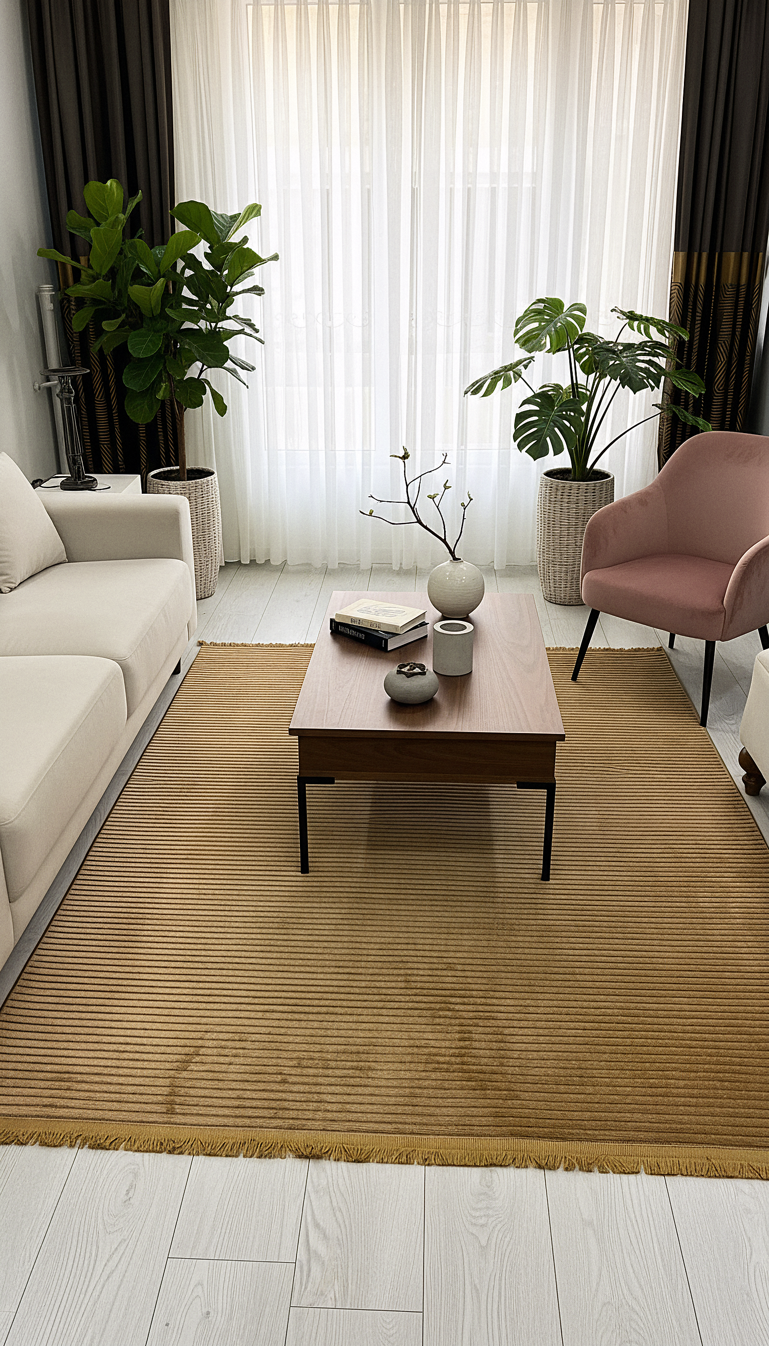 ŞÖNİL LİDYA - KAHVE Makinede Yıkanabilir İskandinav Desenli Salon Koridor Mutfak Şönil Dokuma Halı