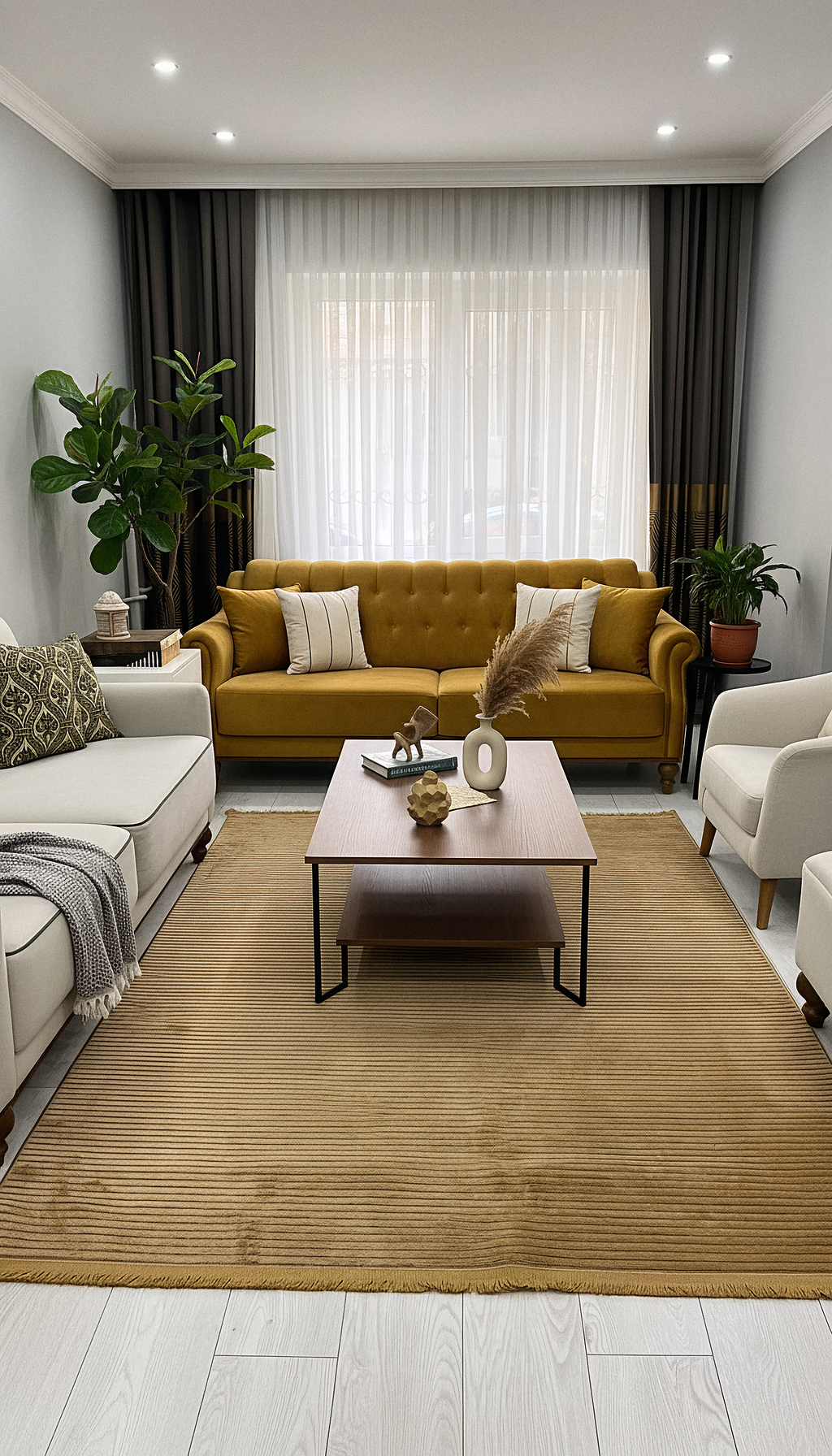 ŞÖNİL LİDYA - KAHVE Makinede Yıkanabilir İskandinav Desenli Salon Koridor Mutfak Şönil Dokuma Halı