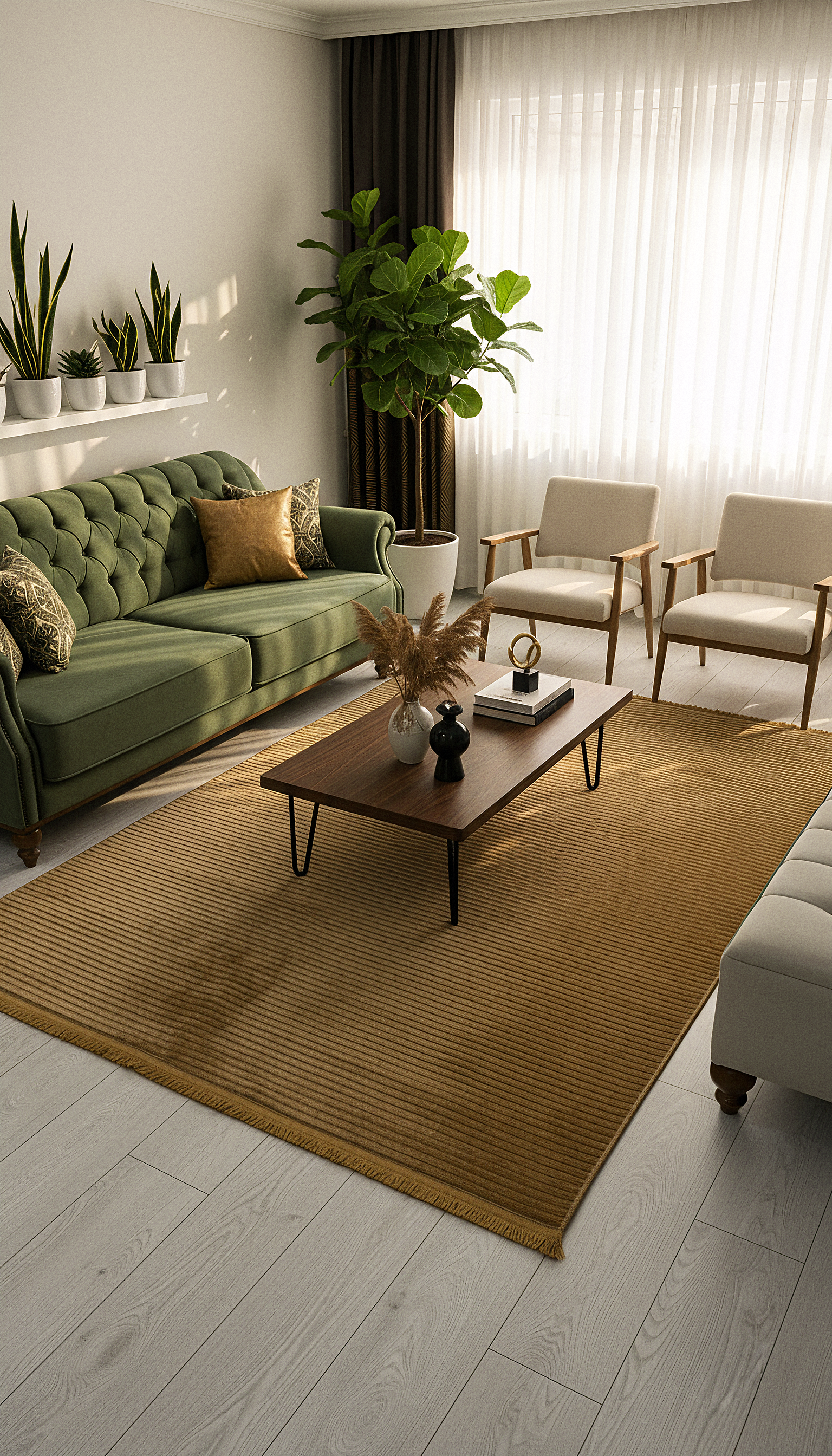 ŞÖNİL LİDYA - KAHVE Makinede Yıkanabilir İskandinav Desenli Salon Koridor Mutfak Şönil Dokuma Halı