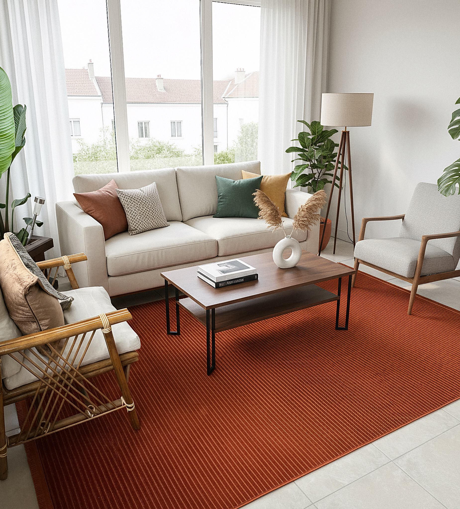 ŞÖNİL LİDYA - KİREMİT Makinede Yıkanabilir İskandinav Desenli Salon Koridor Mutfak Şönil Dokuma Halı