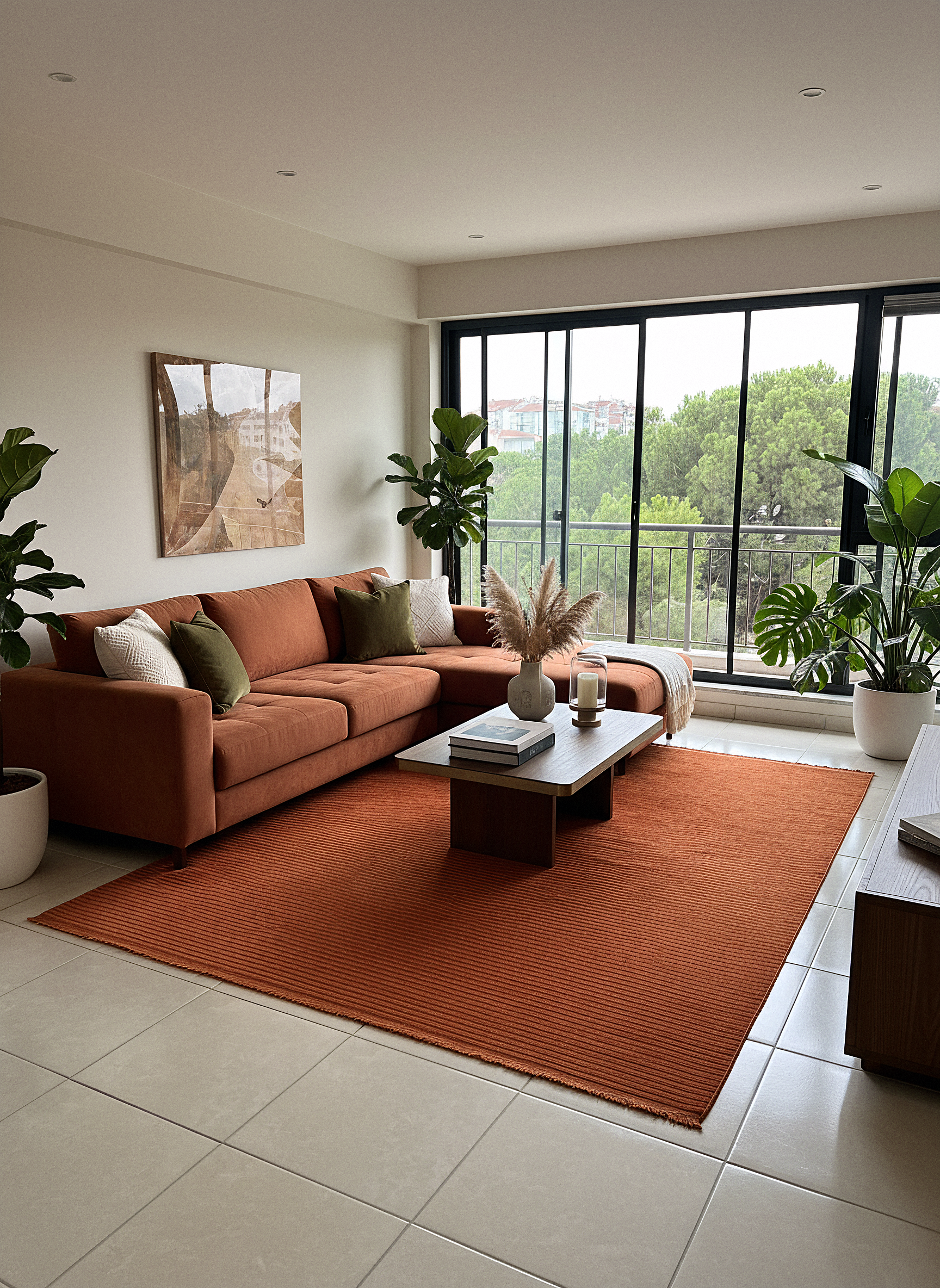 ŞÖNİL LİDYA - KİREMİT Makinede Yıkanabilir İskandinav Desenli Salon Koridor Mutfak Şönil Dokuma Halı