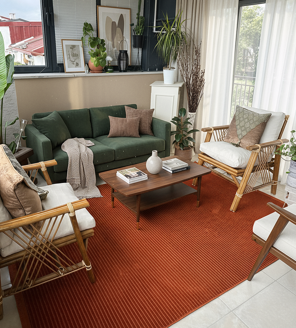 ŞÖNİL LİDYA - KİREMİT Makinede Yıkanabilir İskandinav Desenli Salon Koridor Mutfak Şönil Dokuma Halı