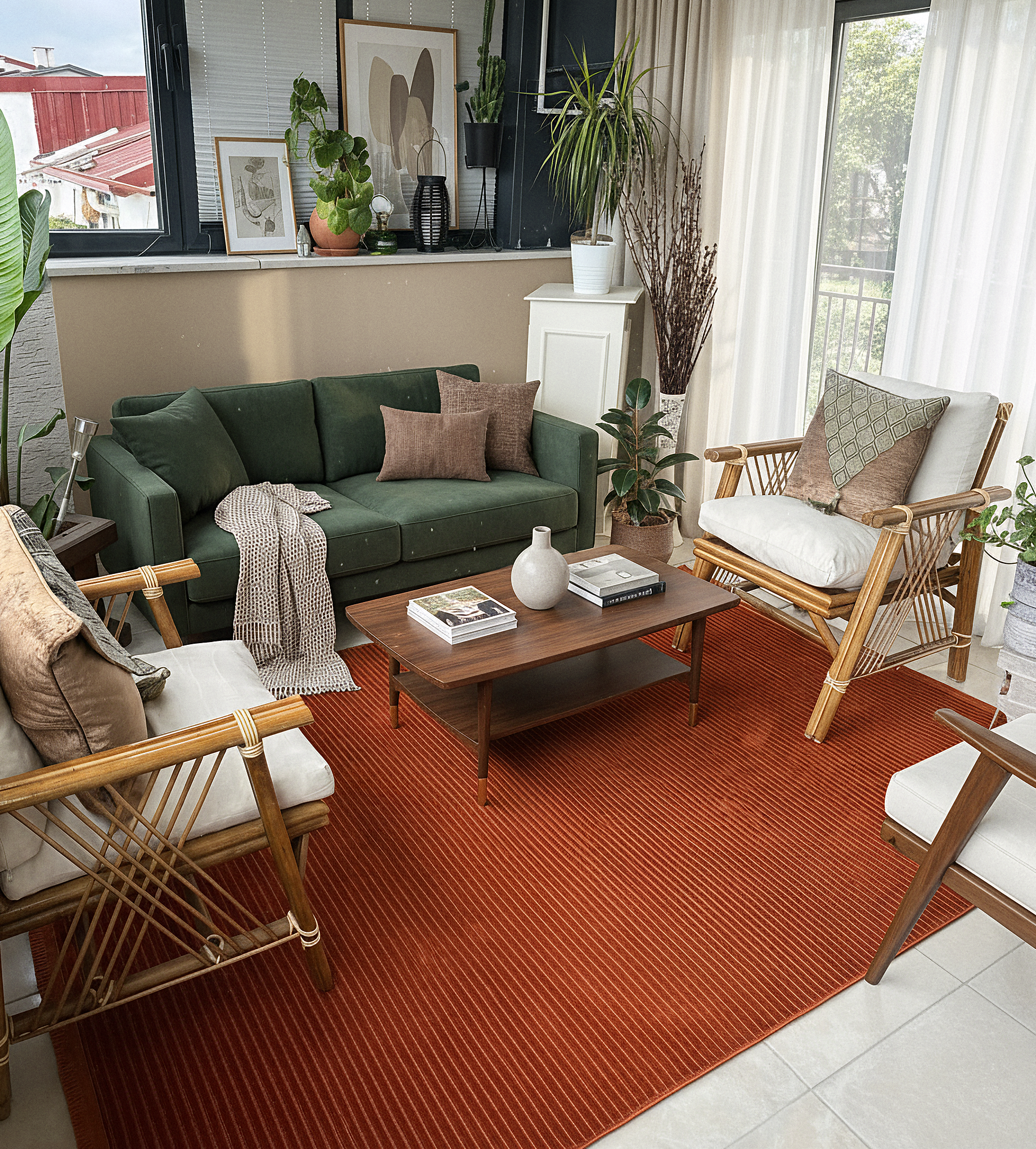 ŞÖNİL LİDYA - KİREMİT Makinede Yıkanabilir İskandinav Desenli Salon Koridor Mutfak Şönil Dokuma Halı