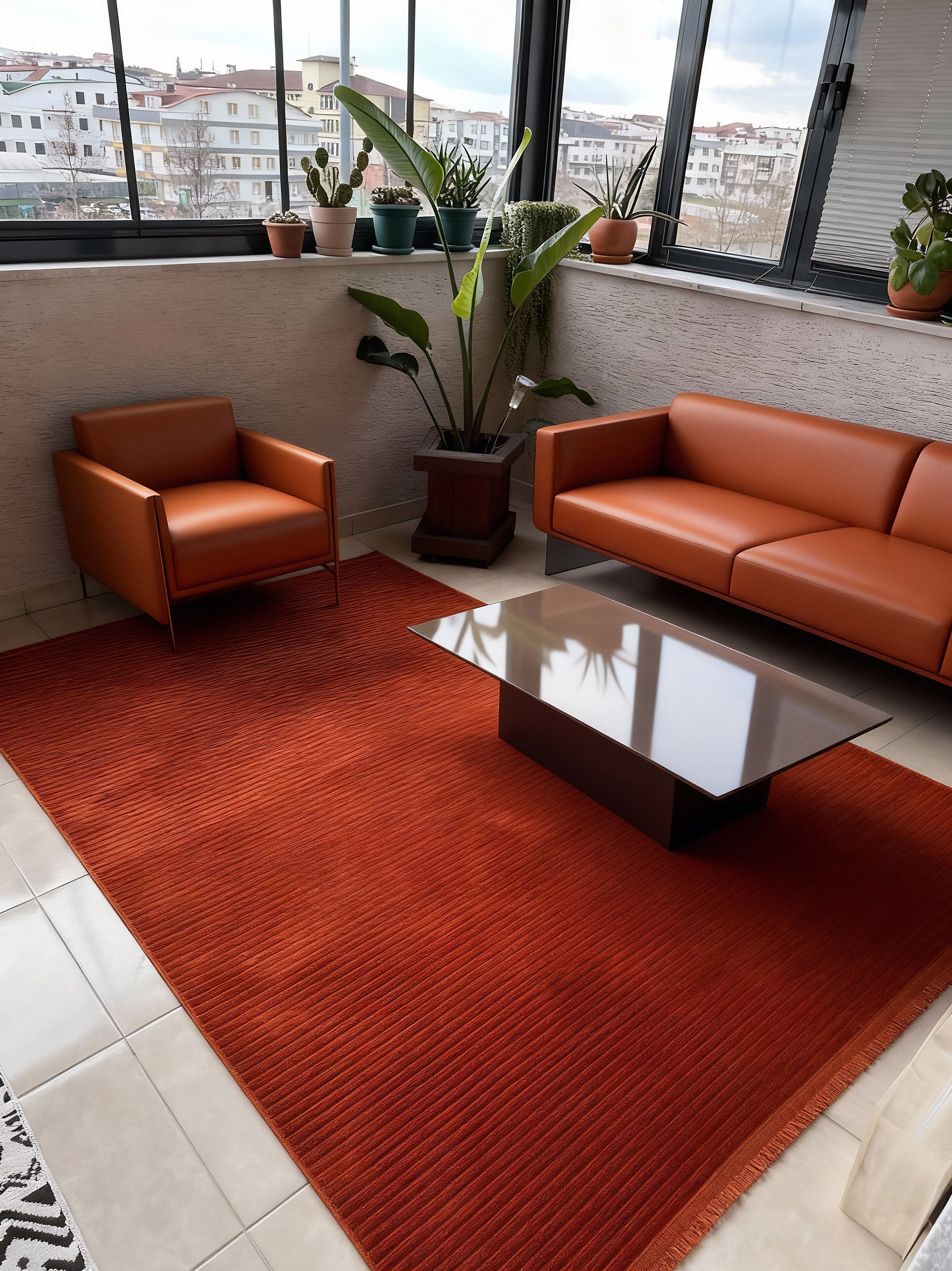 ŞÖNİL LİDYA - KİREMİT Makinede Yıkanabilir İskandinav Desenli Salon Koridor Mutfak Şönil Dokuma Halı