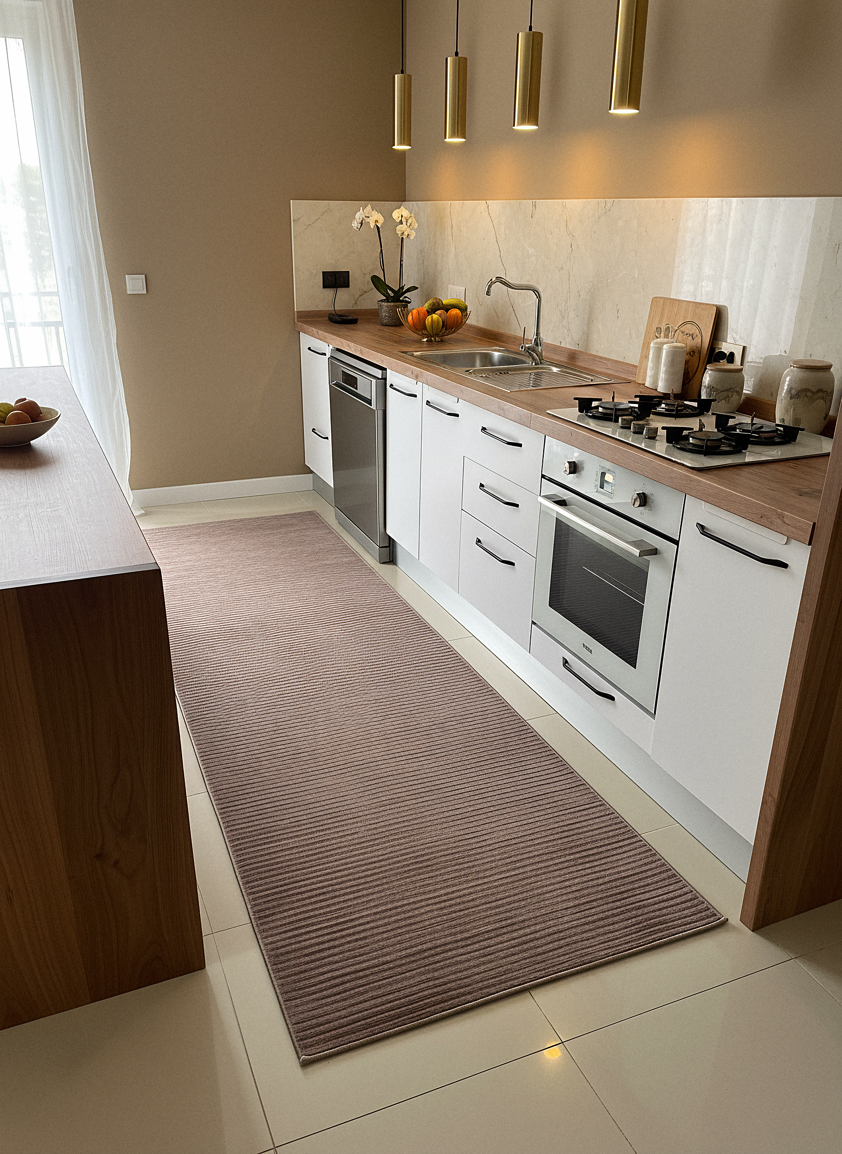 ŞÖNİL LİDYA - VİZON Makinede Yıkanabilir İskandinav Desenli Salon Koridor Mutfak Şönil Dokuma Halı